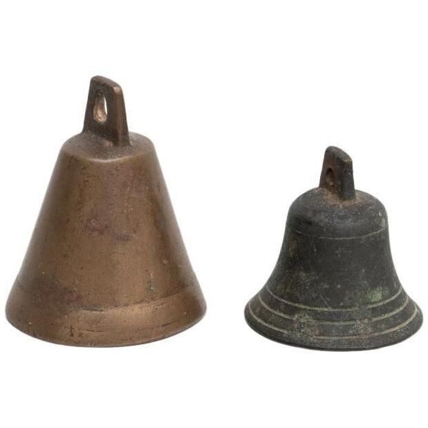 Set of 2 Traditional Spanish Rustic Bronze Bells, circa 1950