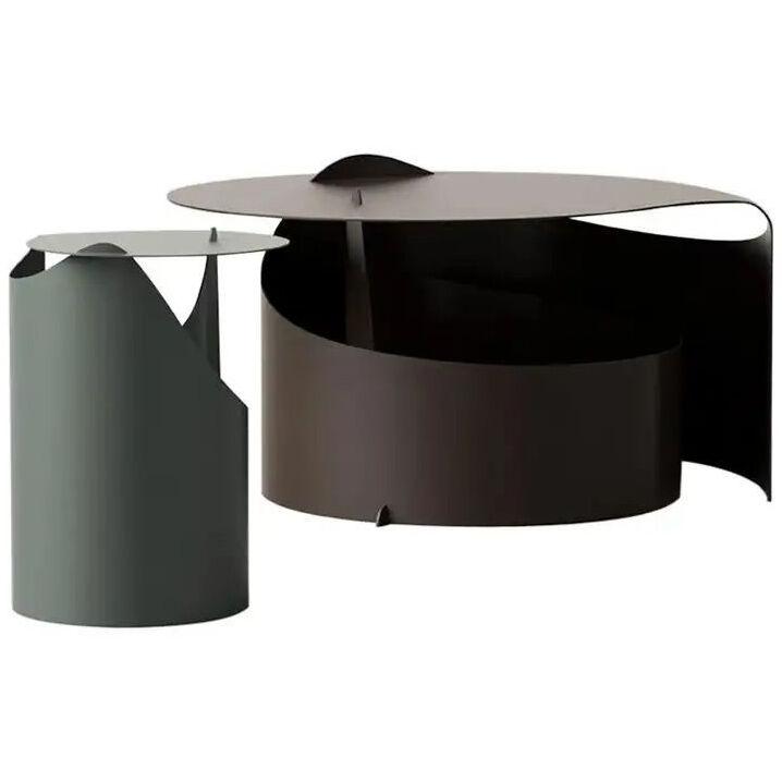Set of Two Coffee Tables, Rolle Steel designed by Aldo Bakker for Karakter