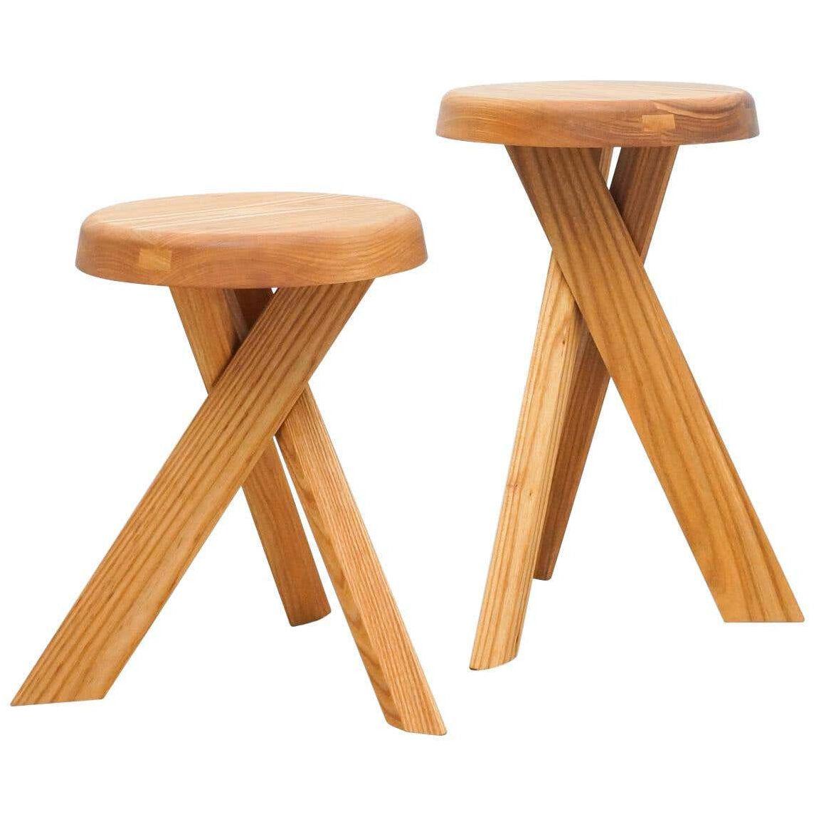 Pair of Pierre Chapo Solid Elmwood Stools S31A & S31B