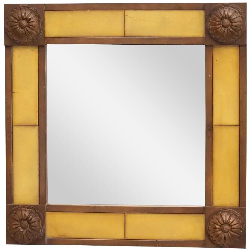 Early 20th Century Spanish Handcrafted Wood and Tile Made Mirror