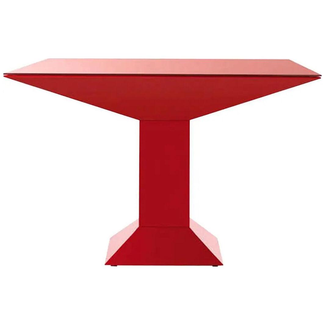 Ettore Sottsass Mettsass Table in Red Lacquered Metal and Glass for BD