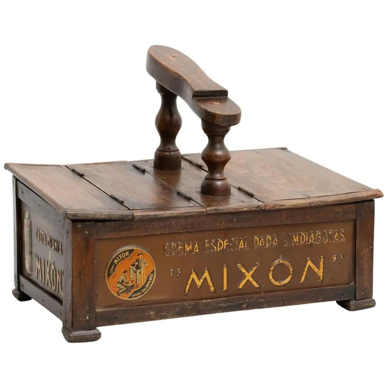 Antique 'Mixon' Cream Spanish Shoe Shiner Box, circa 1930