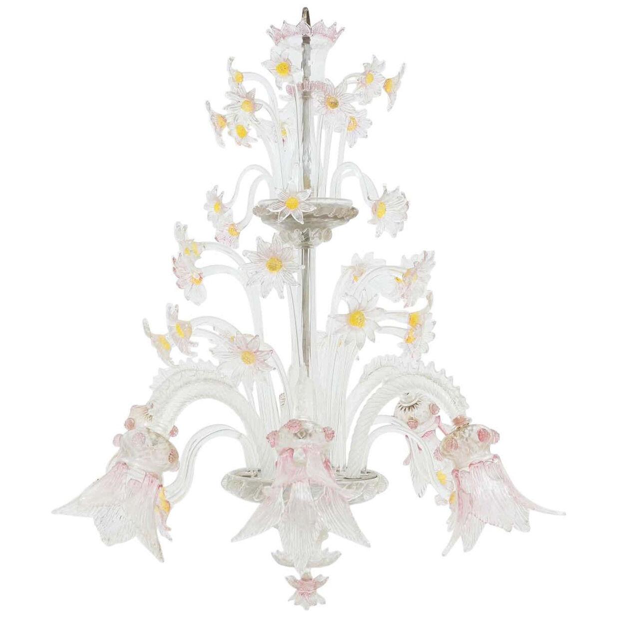 Early 20th Century Venice Murano Glass Floral Ceiling Lamp