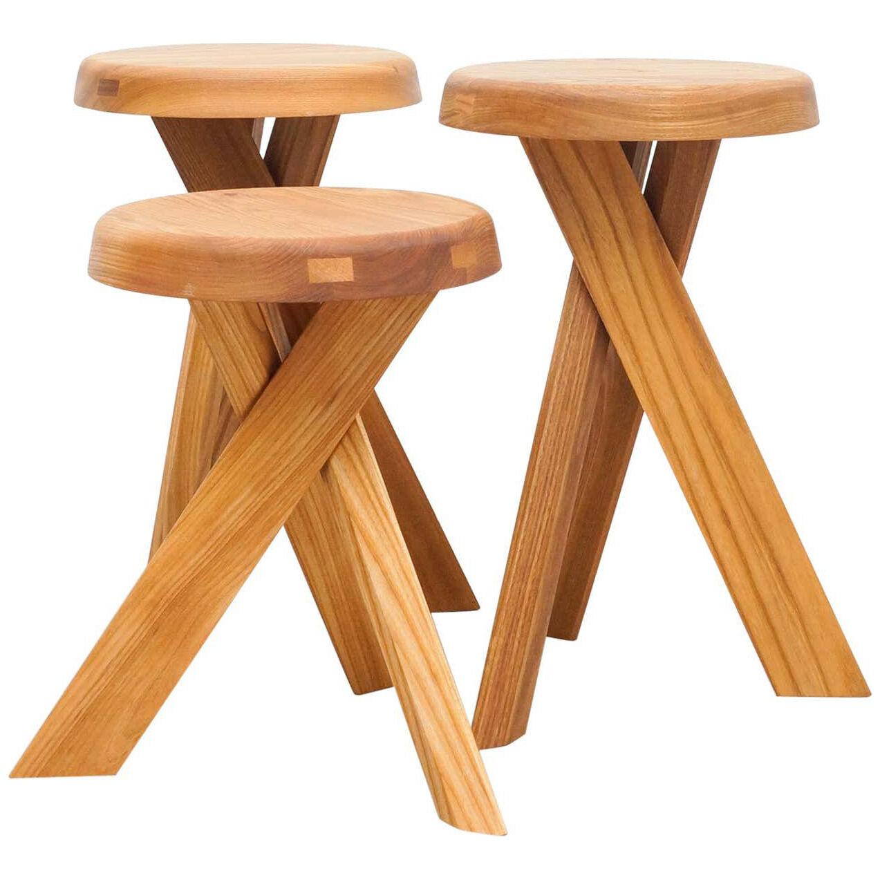 Set of Three Pierre Chapo Solid Elmwood Stools S31A and S31B