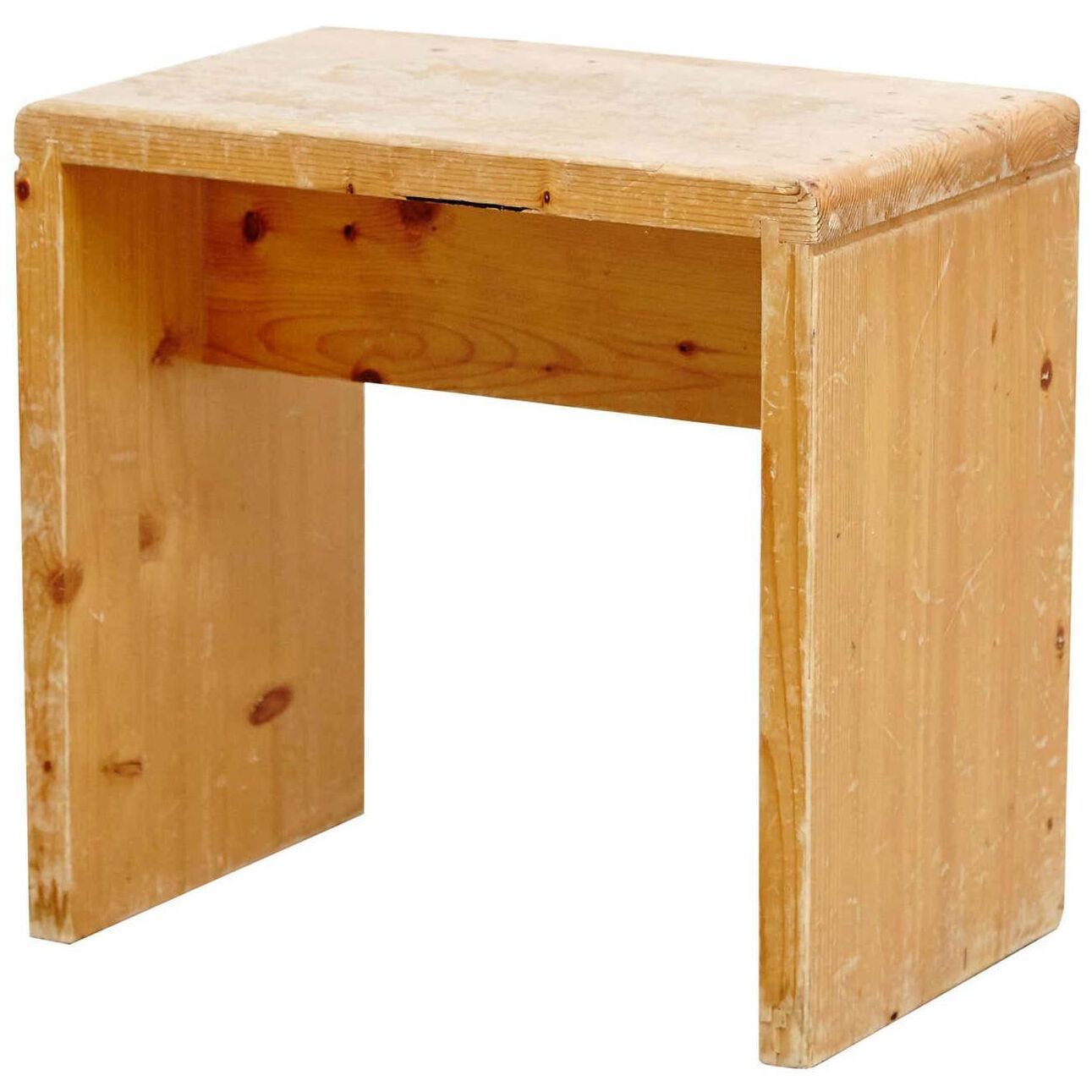 Charlotte Perriand Mid-Century Modern Pine Wood Stool for Les Arcs