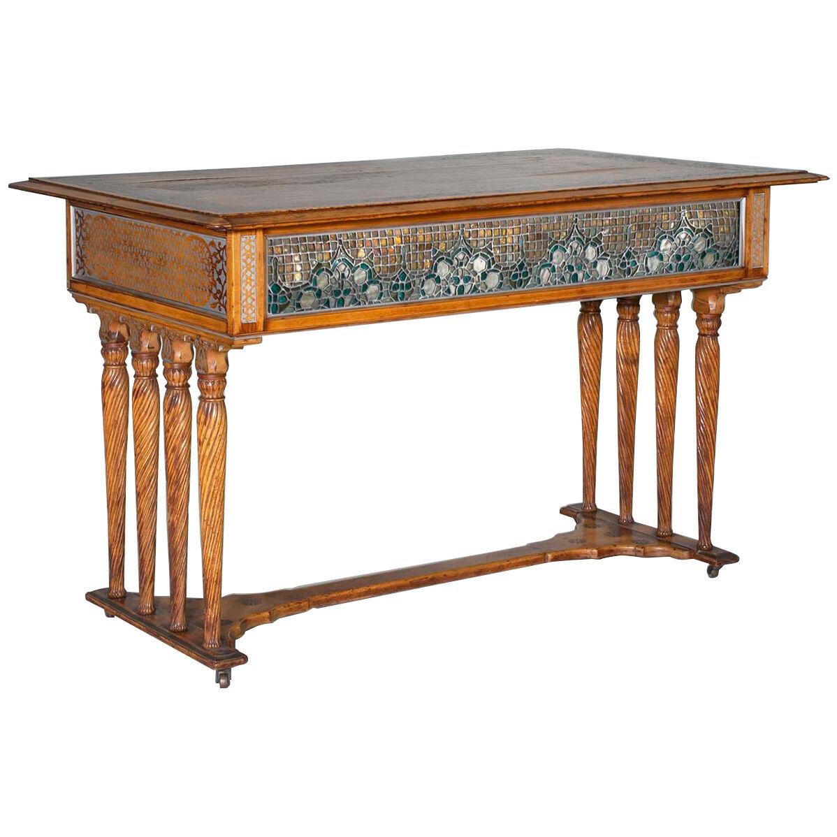 Unique Center Table with Leaded Glass Panels