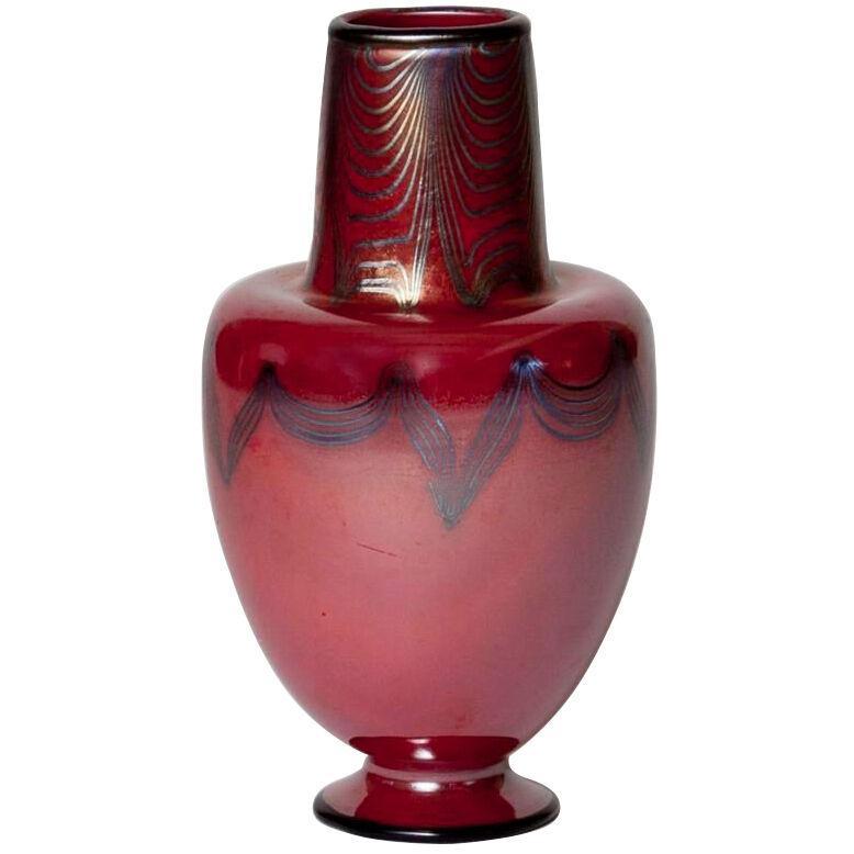 Favrile Glass Decorated Red Vase