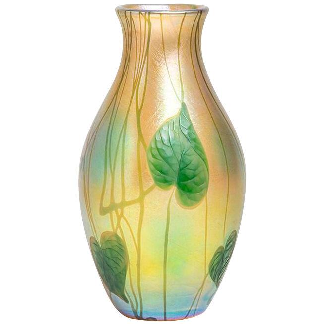 Gold Iridescent Vase with Intaglio Leaves