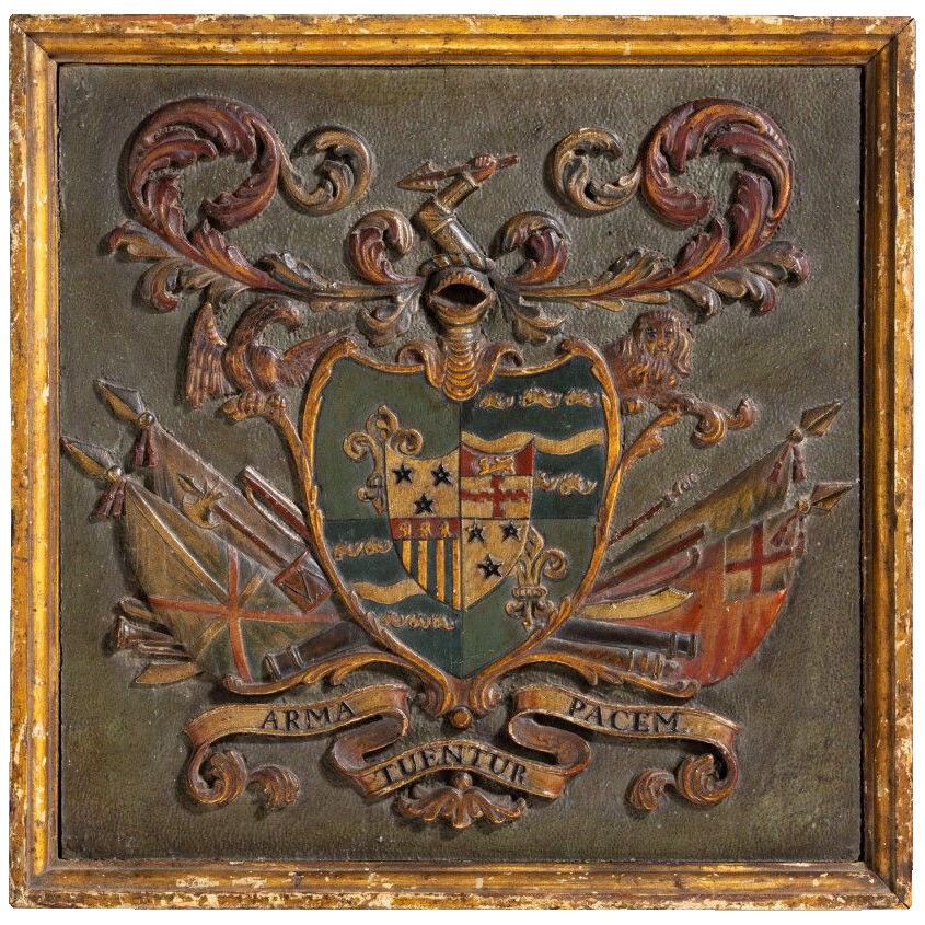 18th Century Carved and Polychrome Decorated Coat of Arms