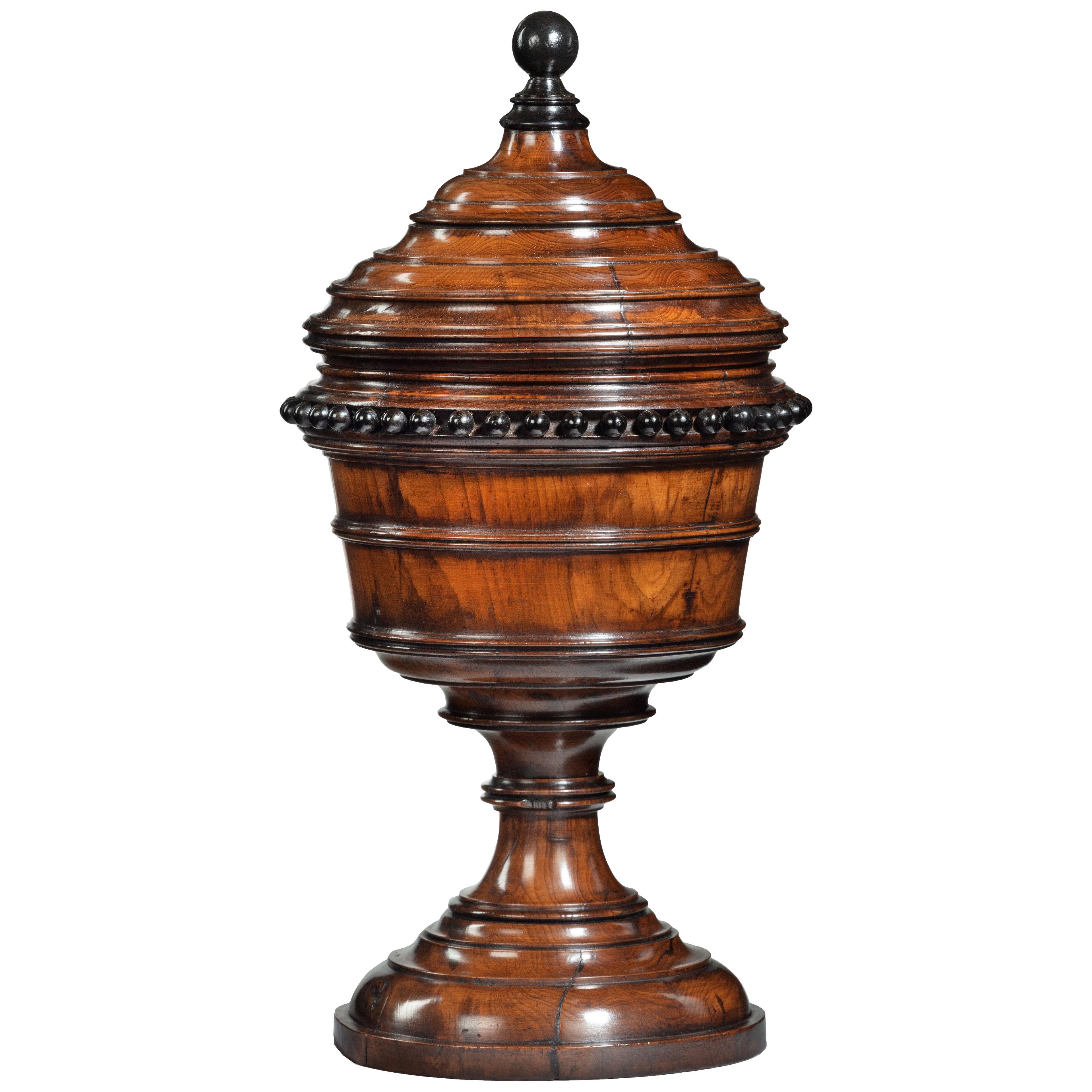 Regency Turned Yew and Ebonised Standing Urn and Cover