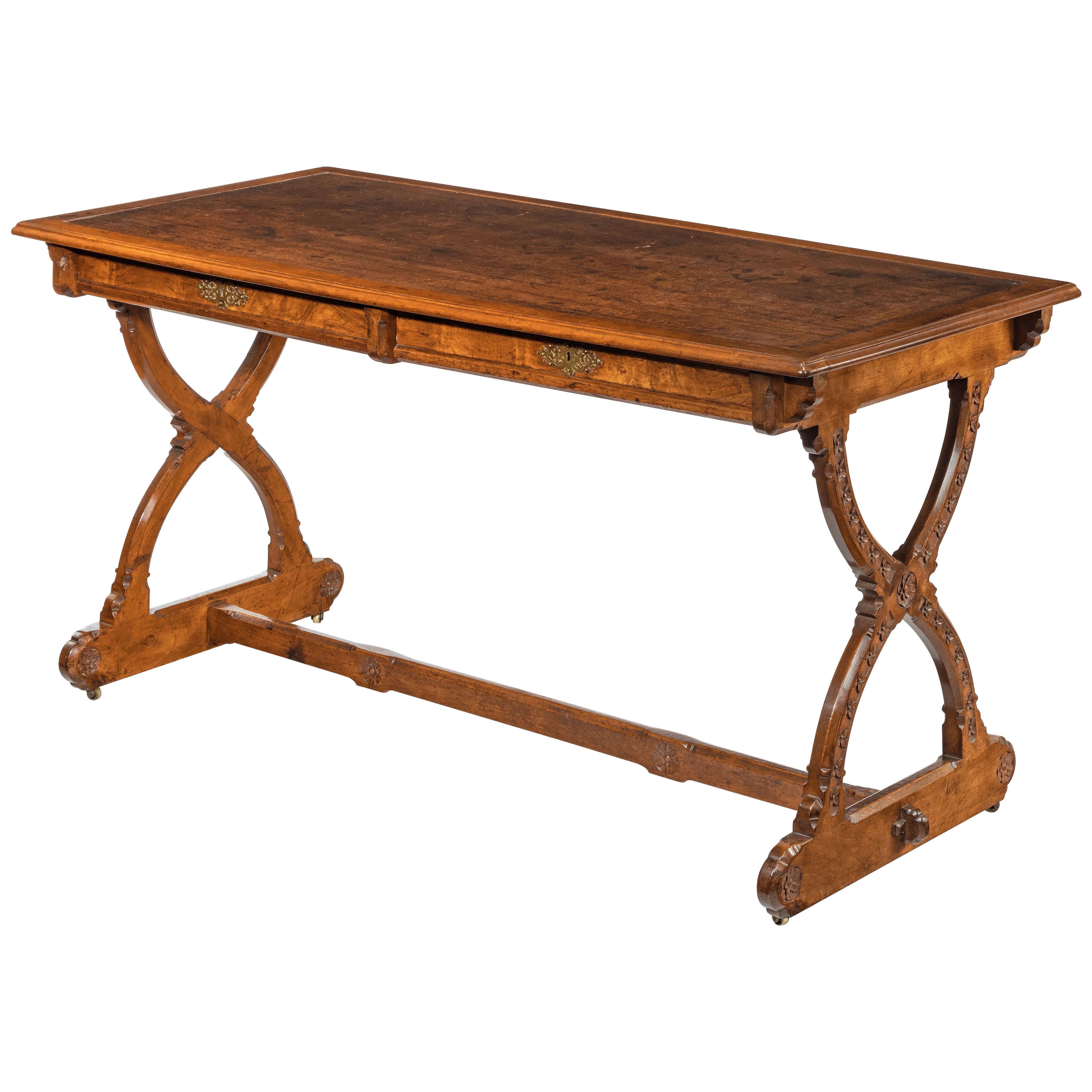 Gothic Revival walnut writing table, attributed to Crace & Co.