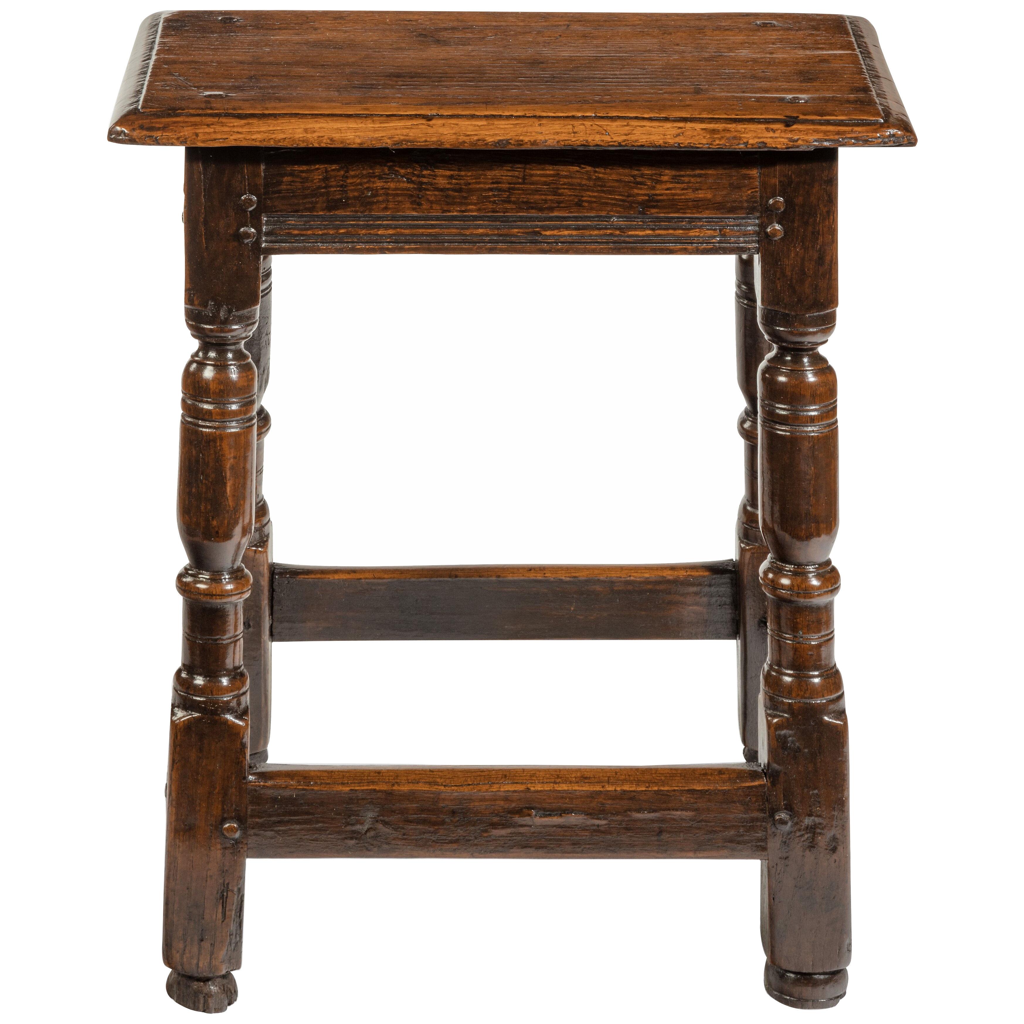 17th Century William and Mary Oak Joined Stool