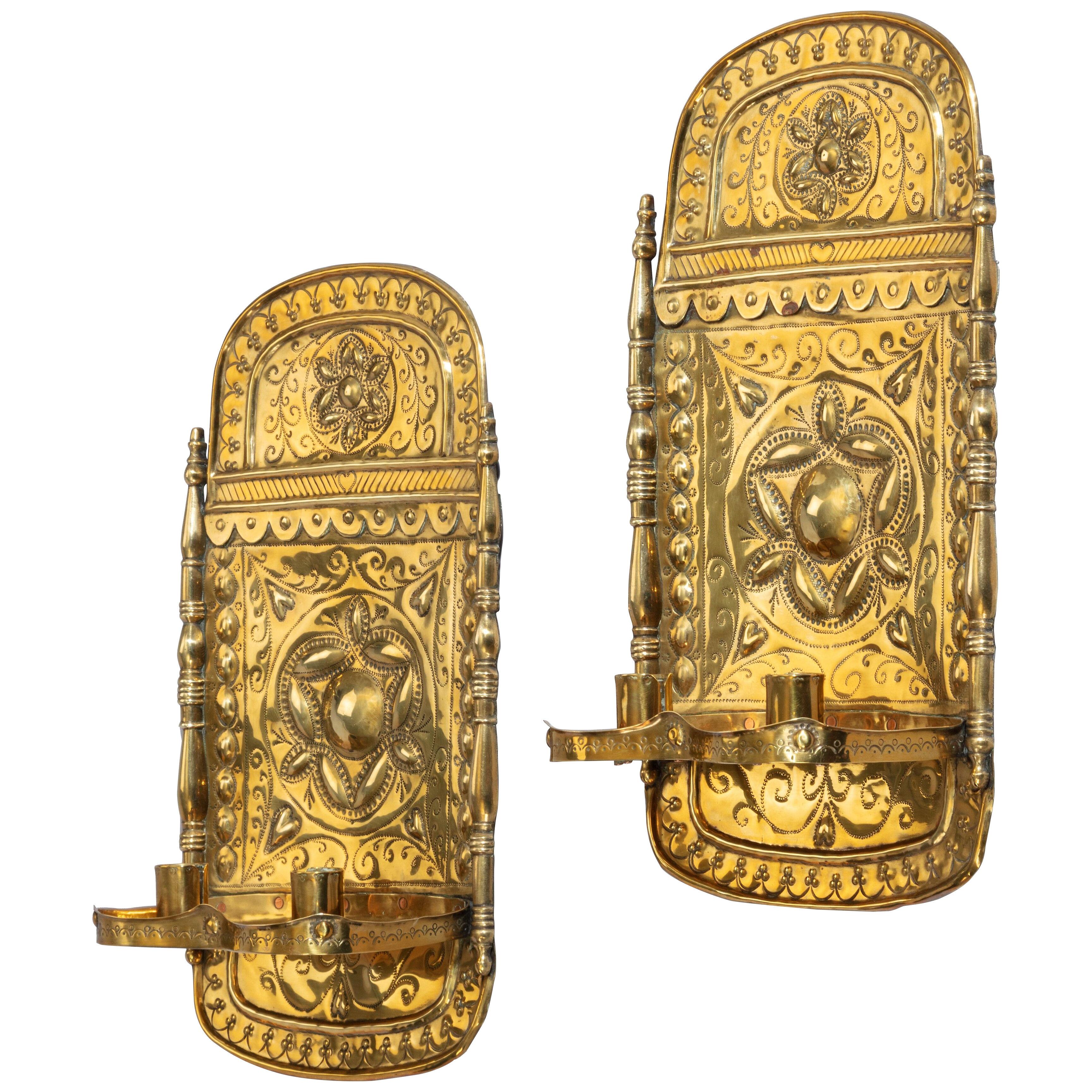 Pair of Anglo-Dutch Brass Wall Sconces