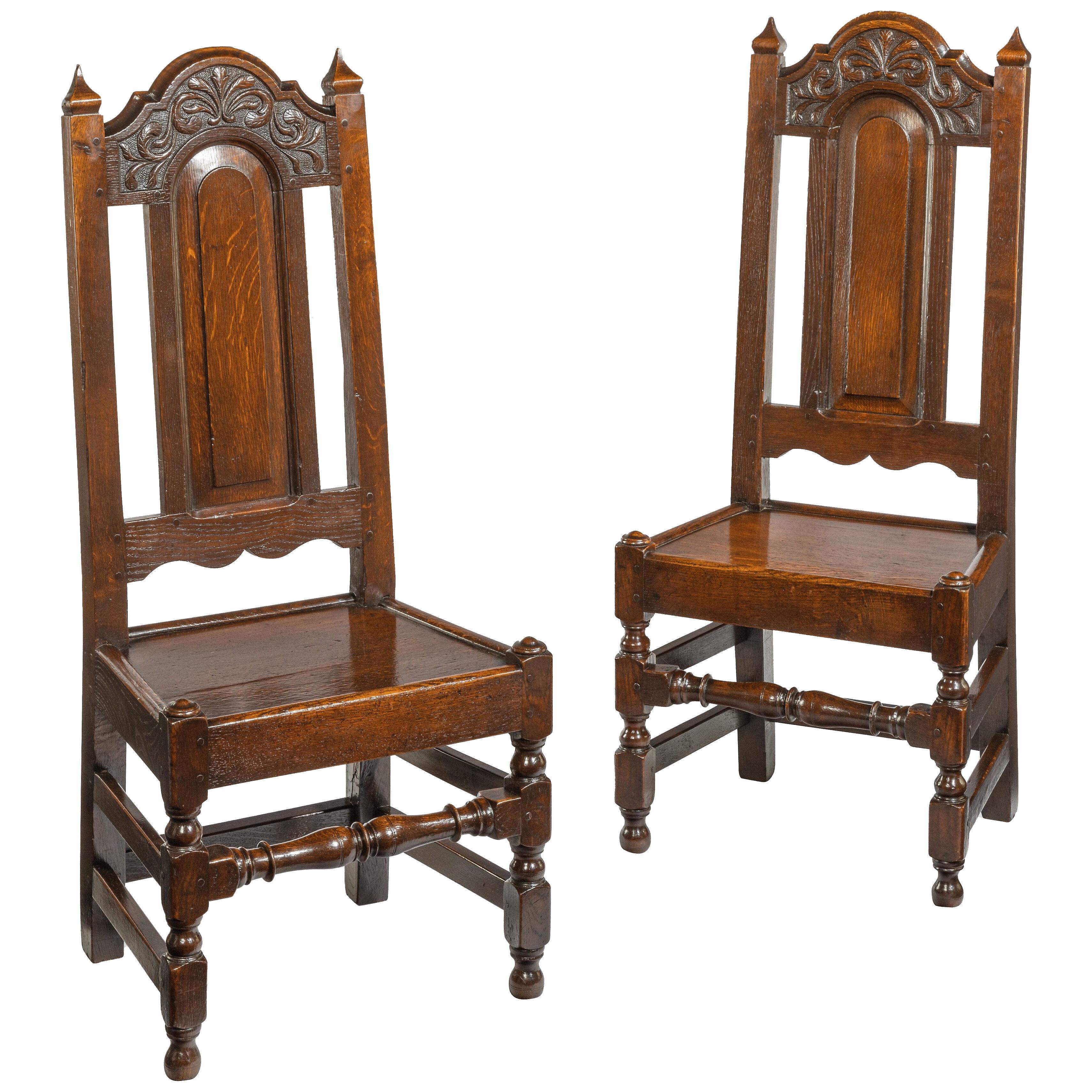 Pair of William & Mary Oak Joined Back Stools