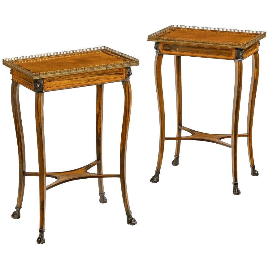 Pair of Regency Occasional Tables in exotic woods in the manner of George Oakley