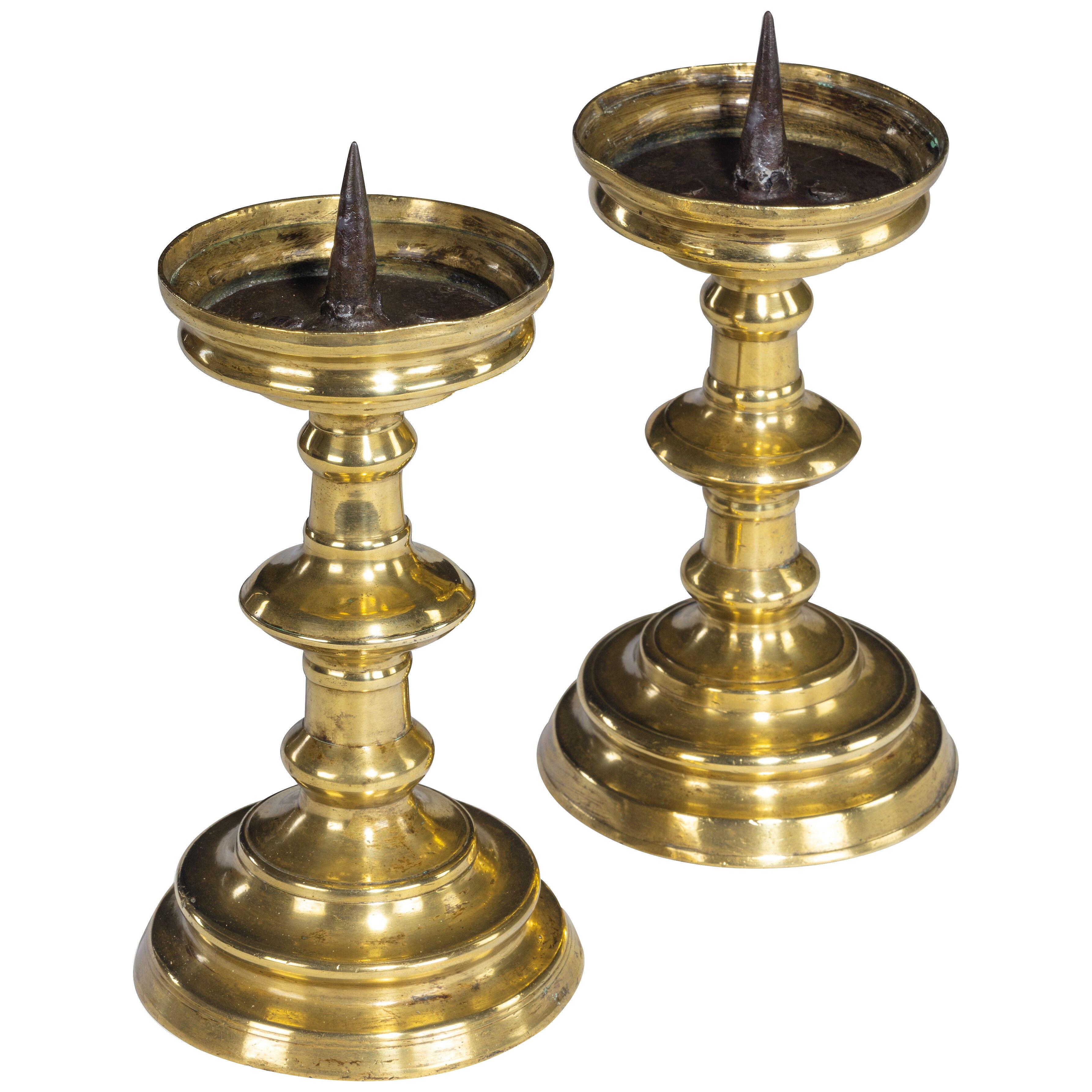 Pair of Brass Gothic Pricket Candlesticks