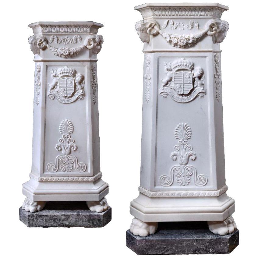 Pair of Neo-Classical Carved Marble Pedestals