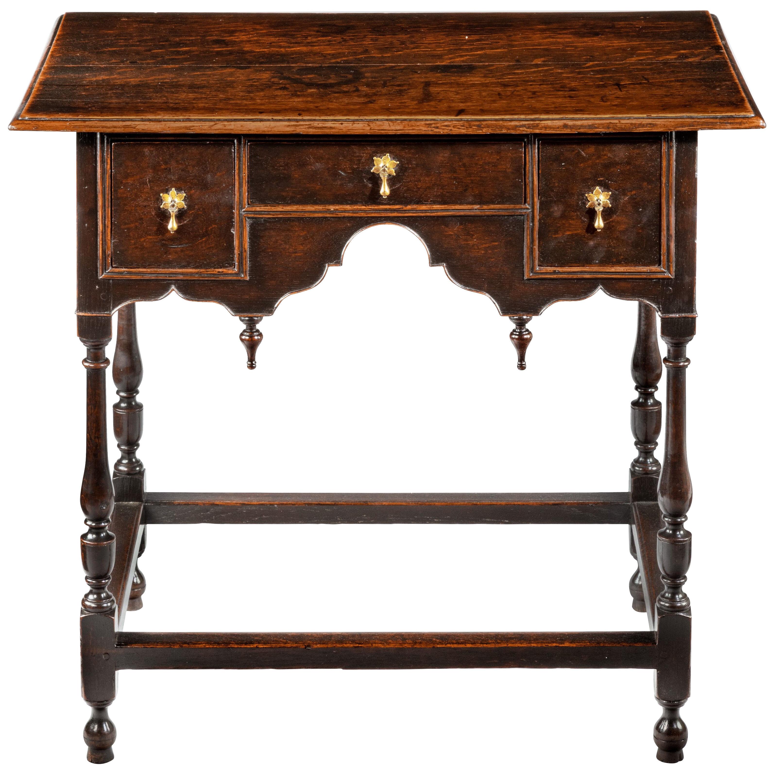  George I Joined Oak Side Table with Turned Legs and Finials