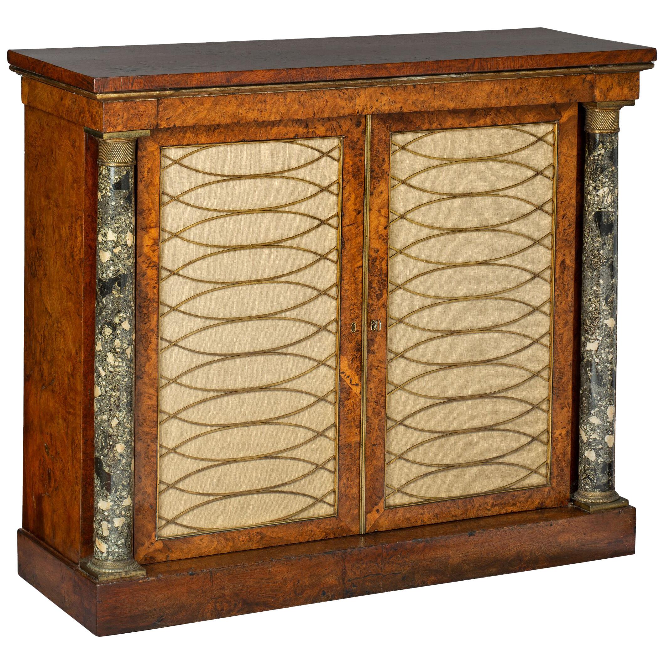 Regency Pollard Oak Side Cabinet with Breccia Marble Columns