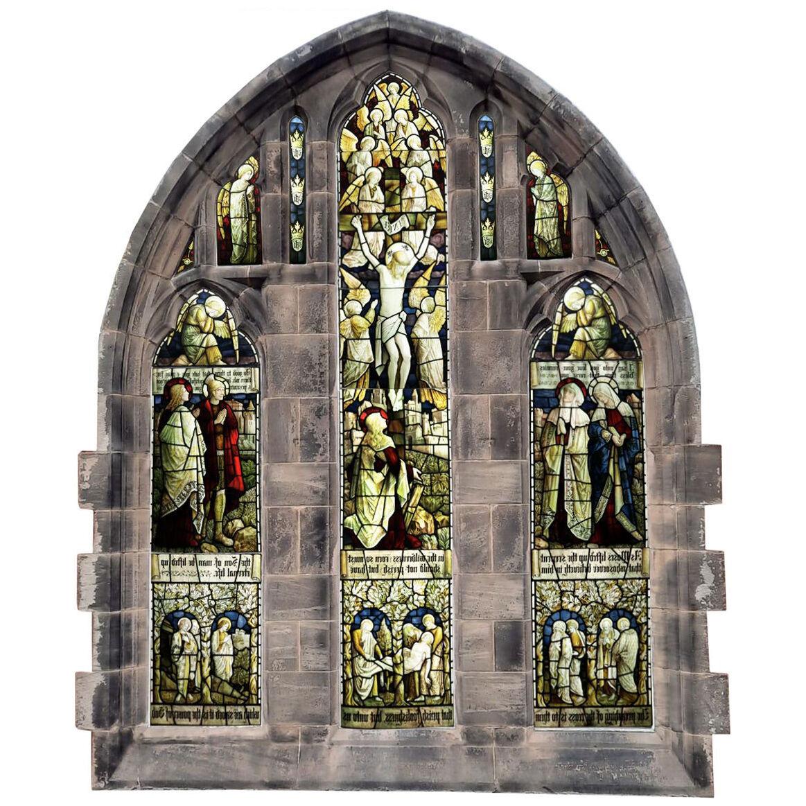A Complete Antique Victorian Religious Stained Glass Window