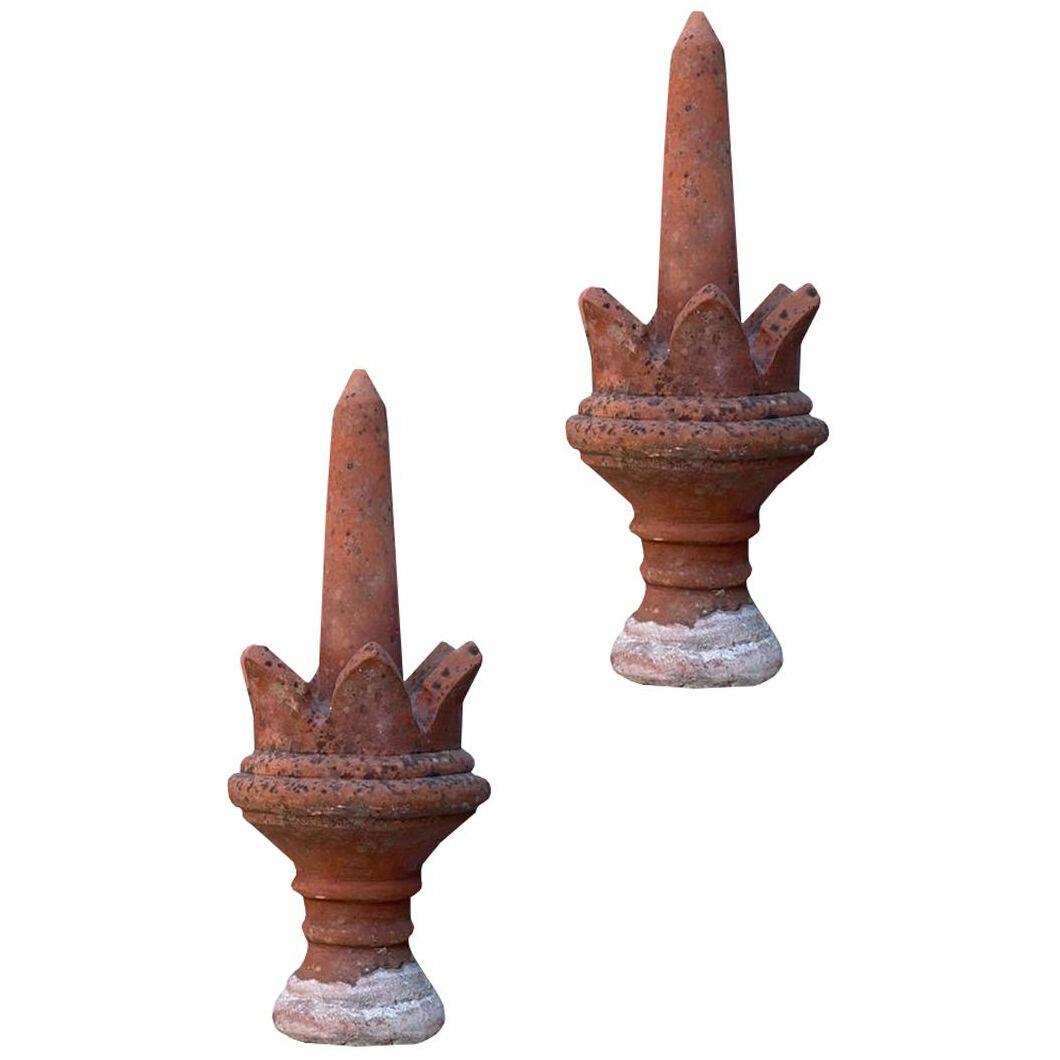 A Pair of Antique Terracotta Finials or Obelisks