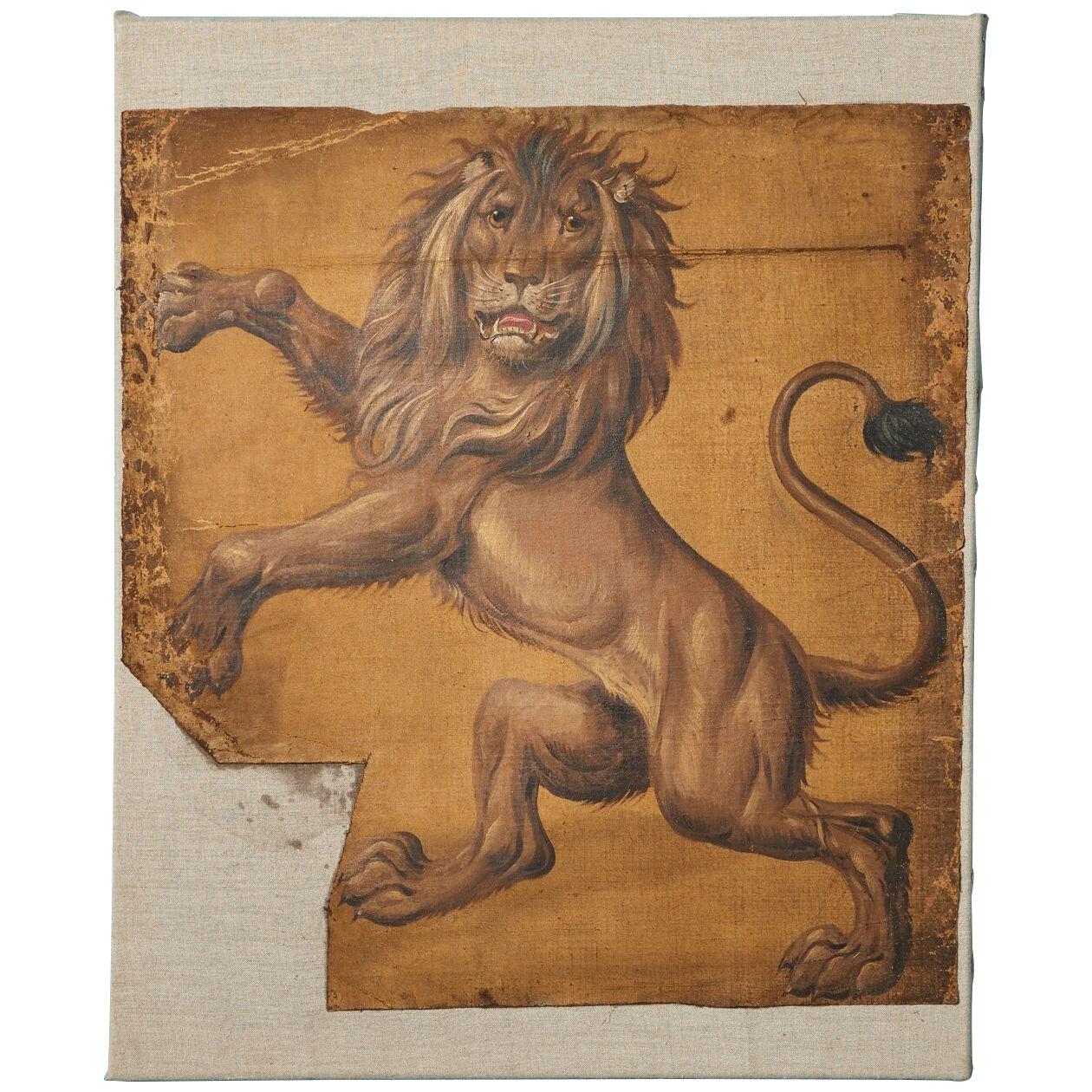 19th Century Oil Painting of a Heraldic Lion