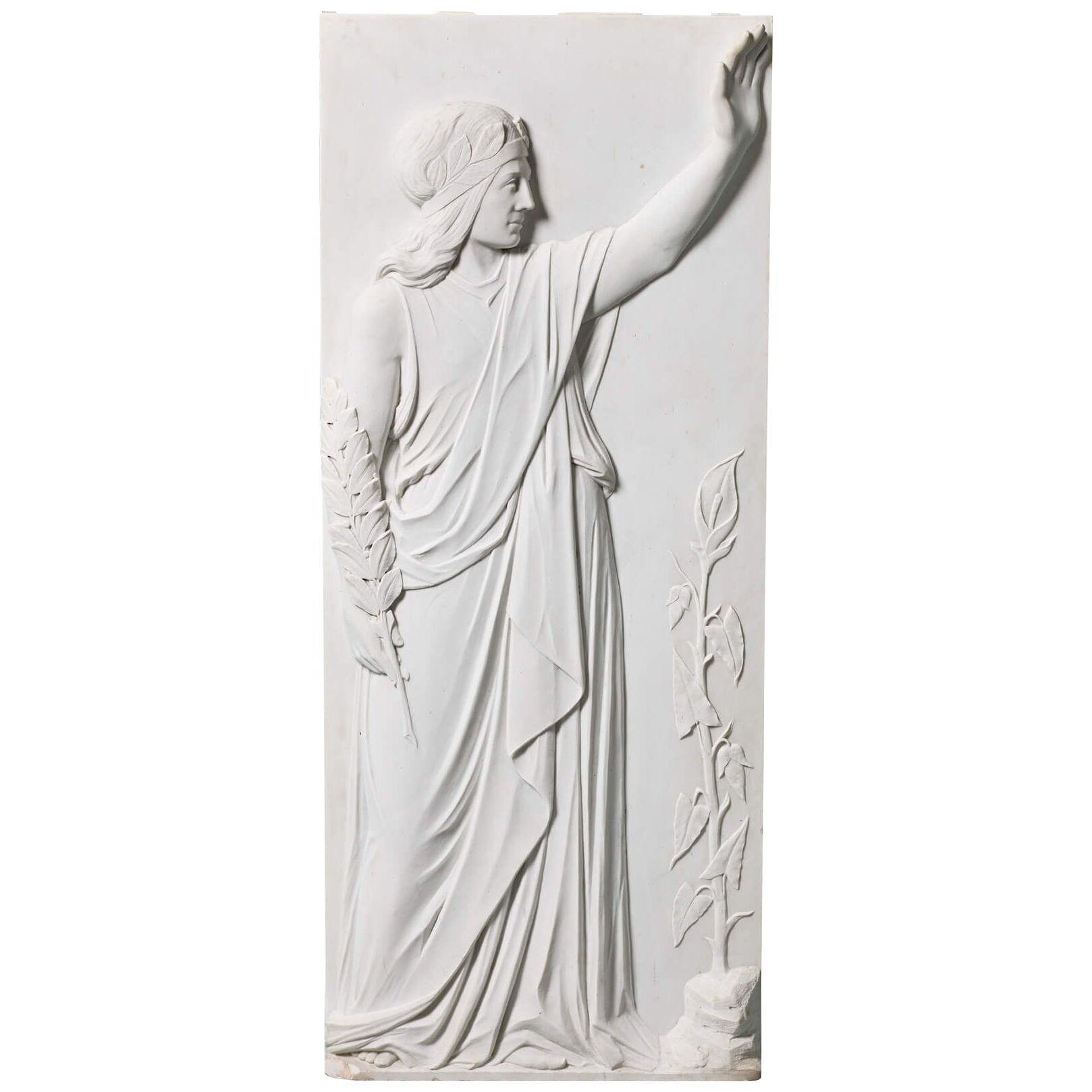 A Large Antique Statuary Marble Plaque of a Classical Figure