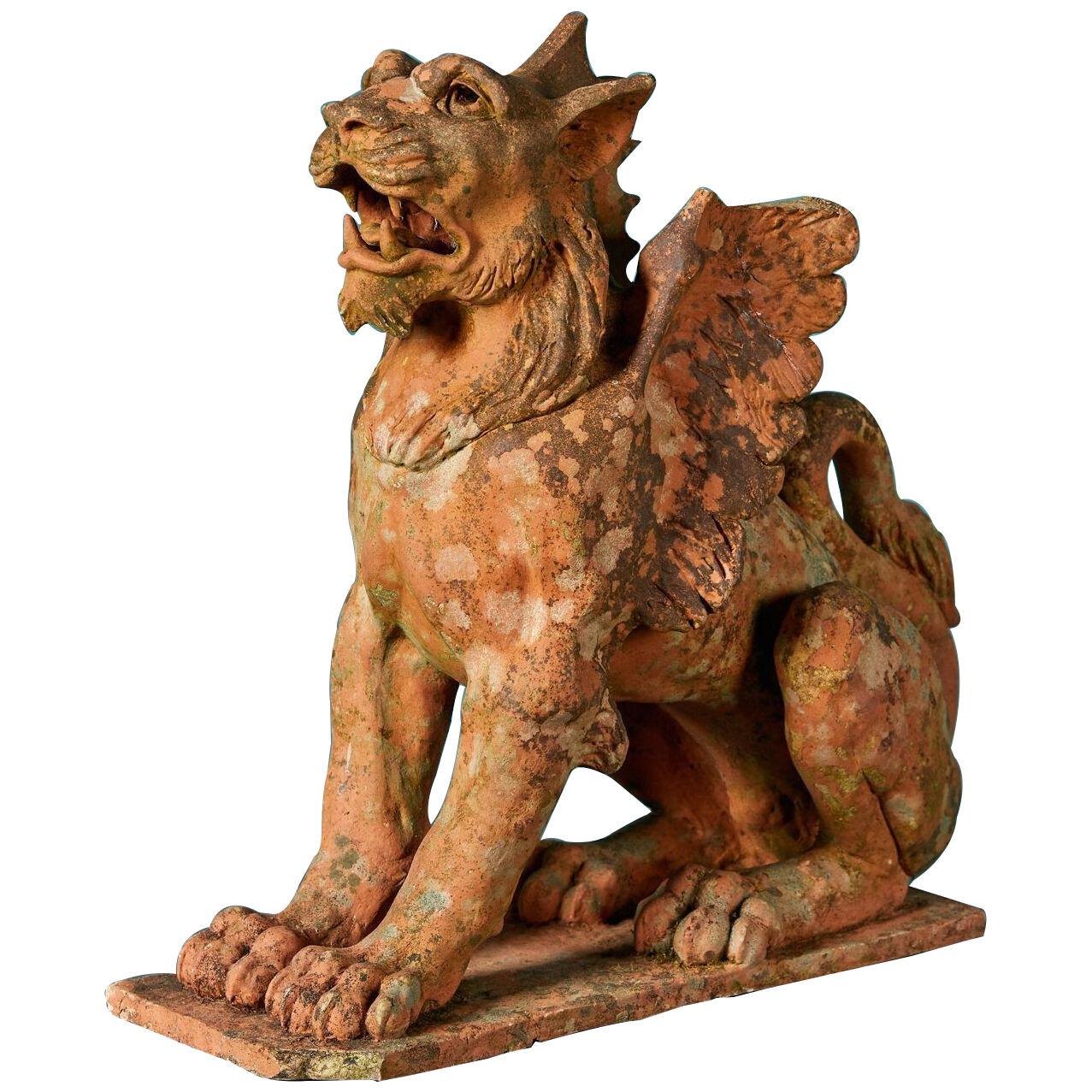Buff Terracotta Winged Lion Statue