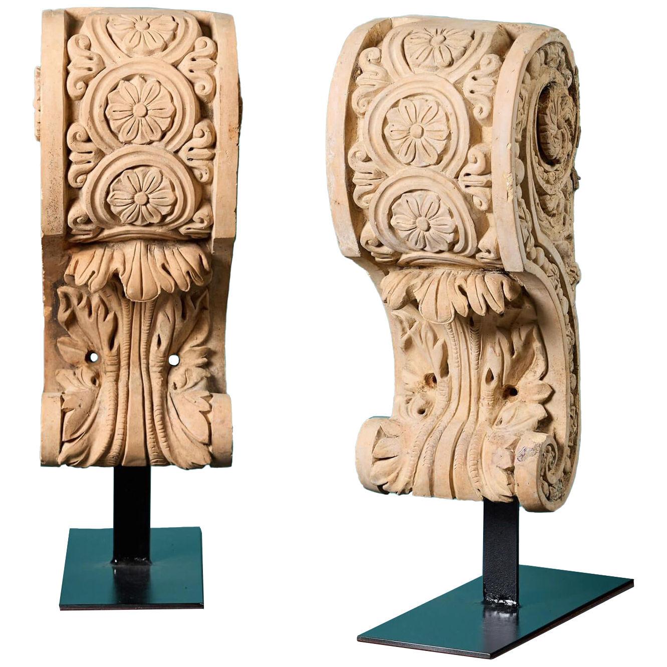Pair of Antique Terracotta Corbels on Stands