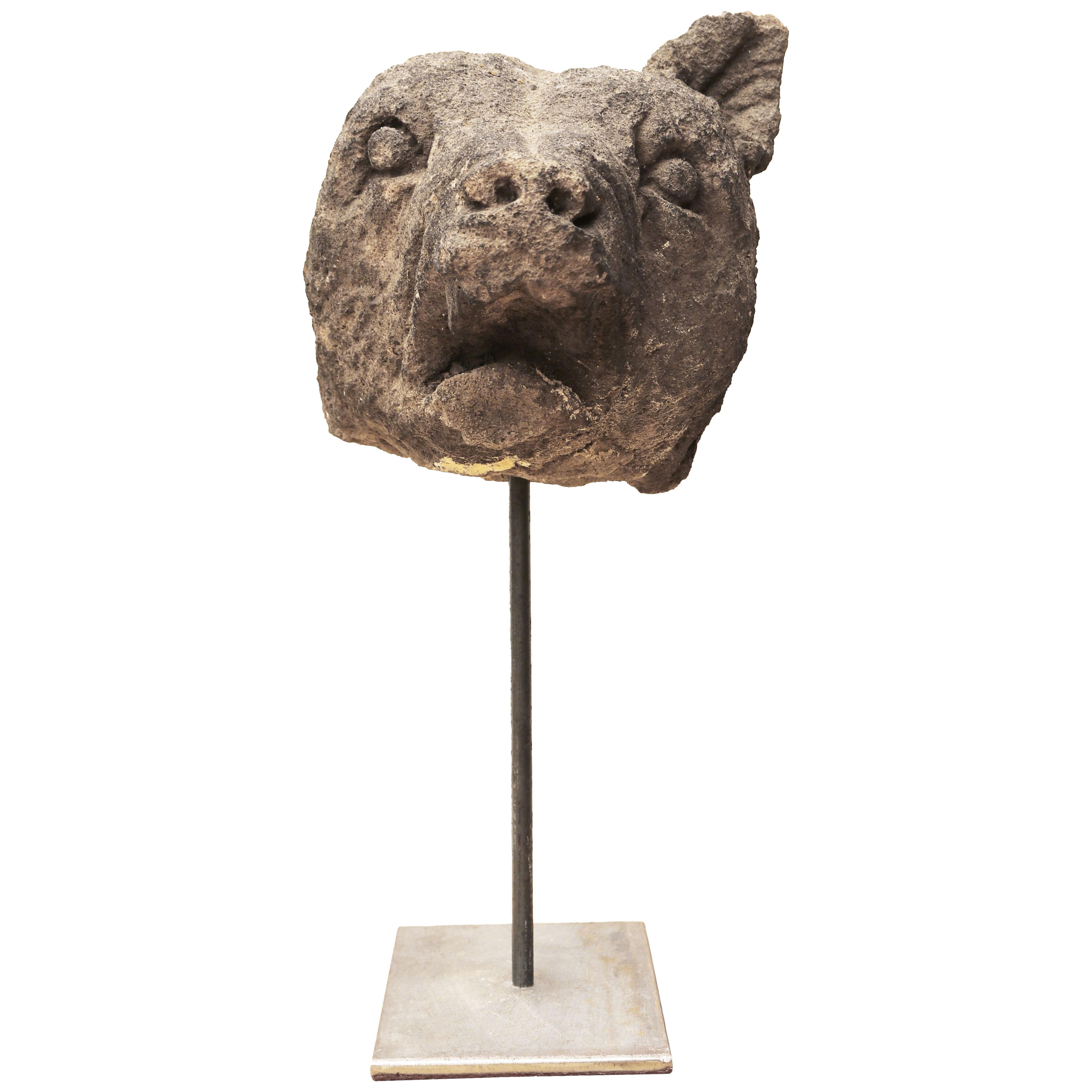 An Antique Carved Stone Fox Head Sculpture