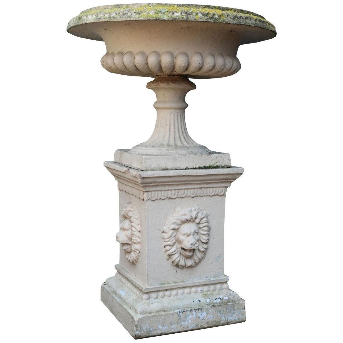 An Antique Buff Terracotta Tazza Urn on Pedestal