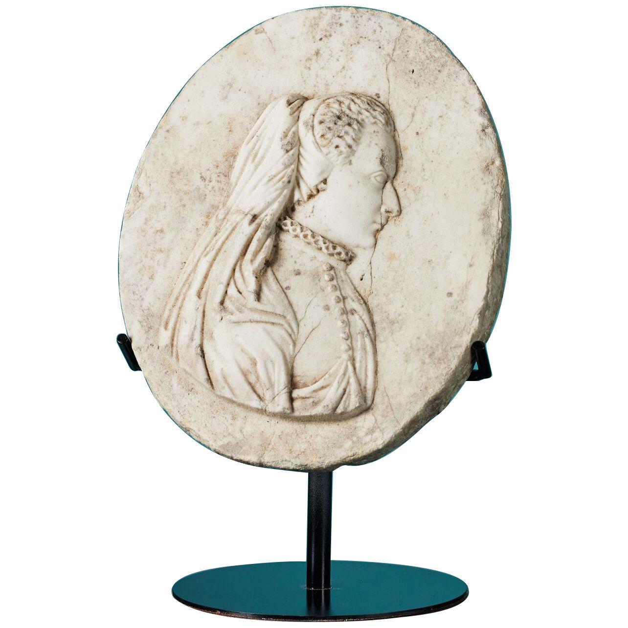 17th Century Carved Oval Marble Relief