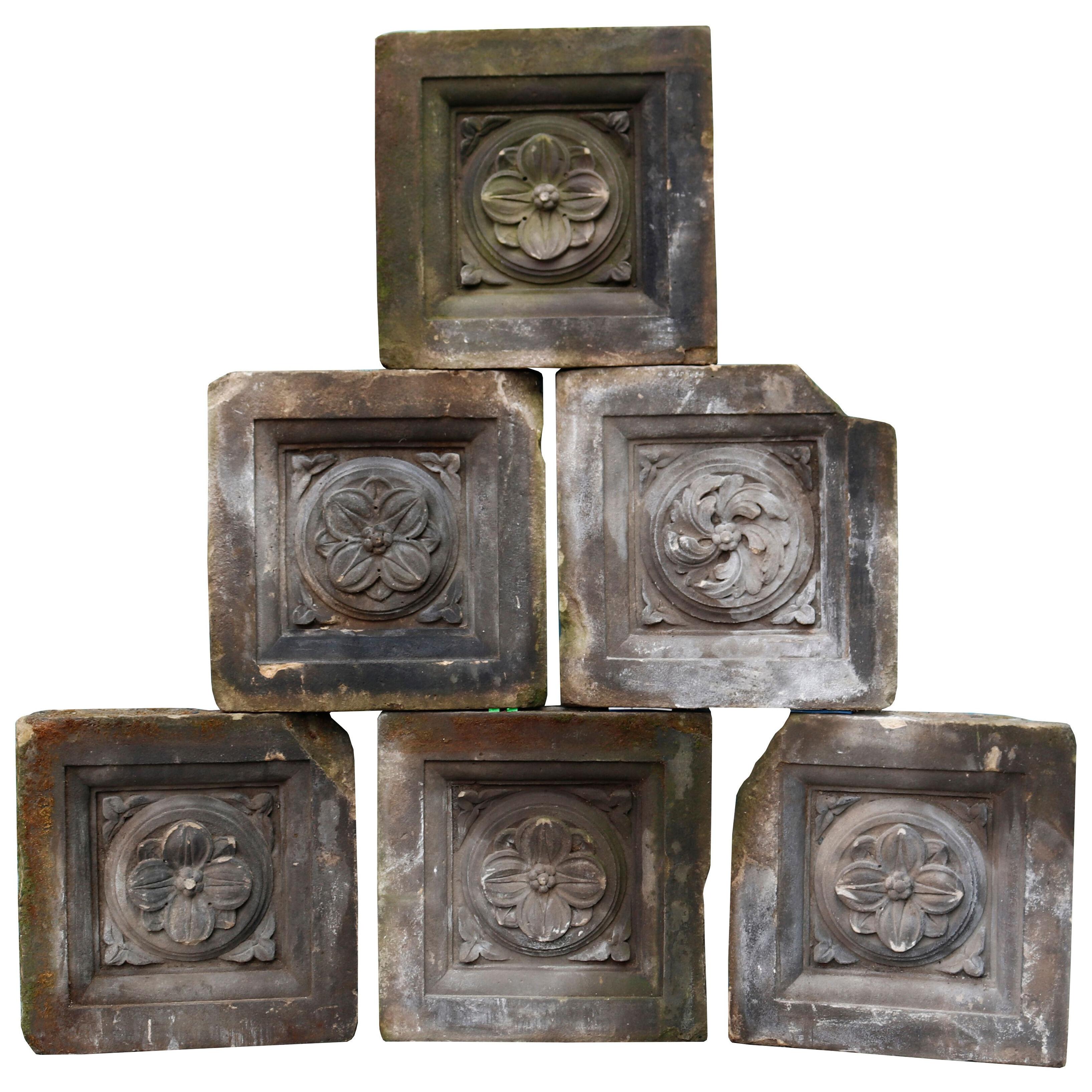 Six Hand Carved Antique York Stone Plaques	