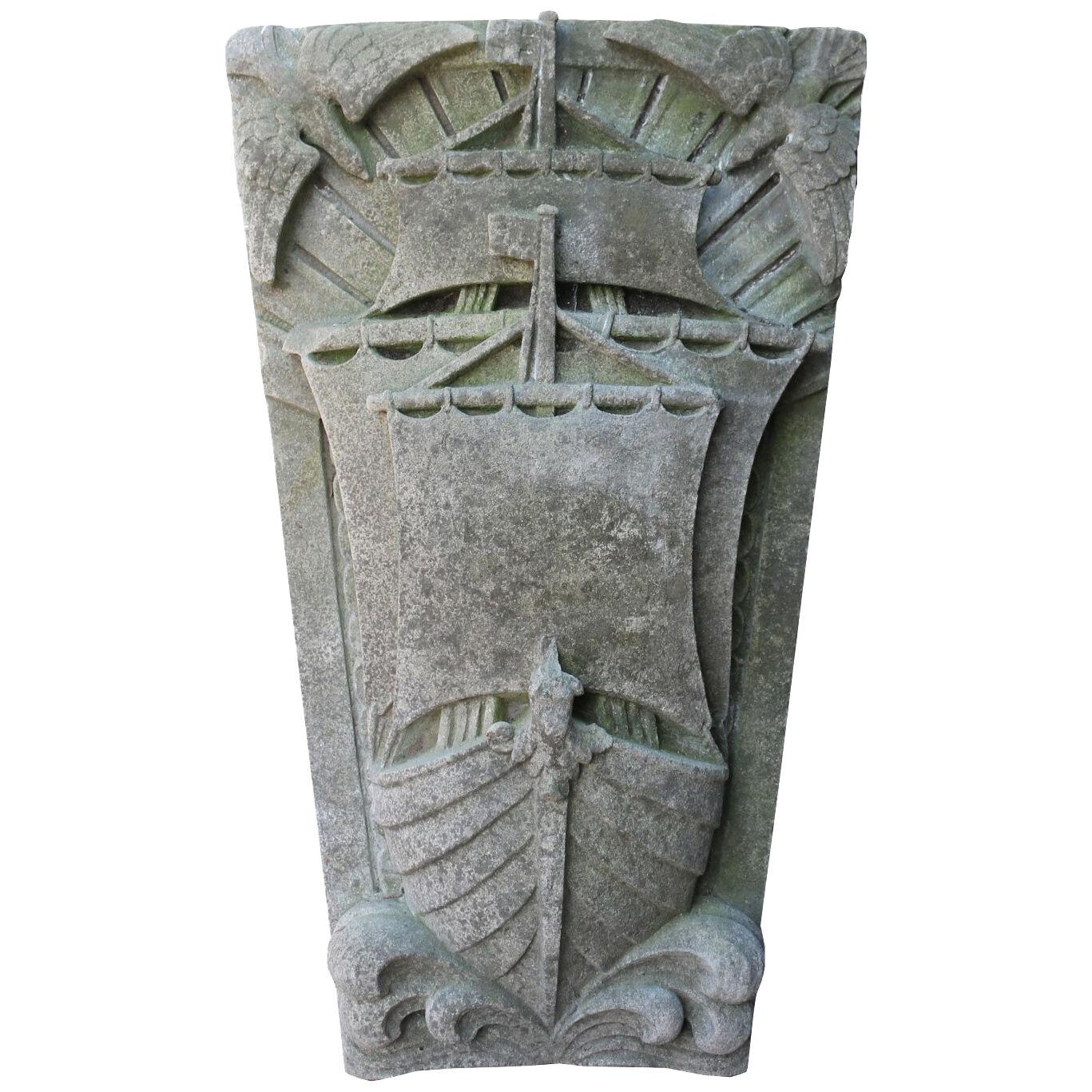 Antique Key Stone Depicting A Galleon