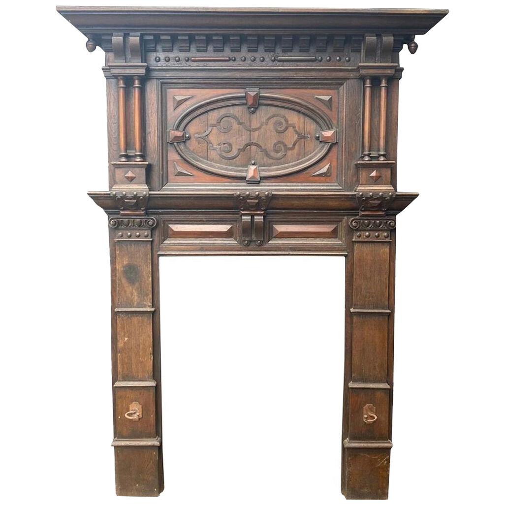 Tall Jacobean Period Carved Oak Fireplace Surround