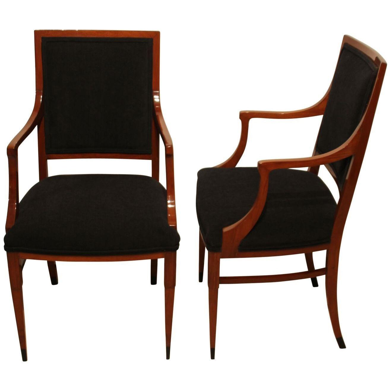 Pair of Empire Style Armchairs, Solid Mahogany, Austria, Vienna, 19th C.