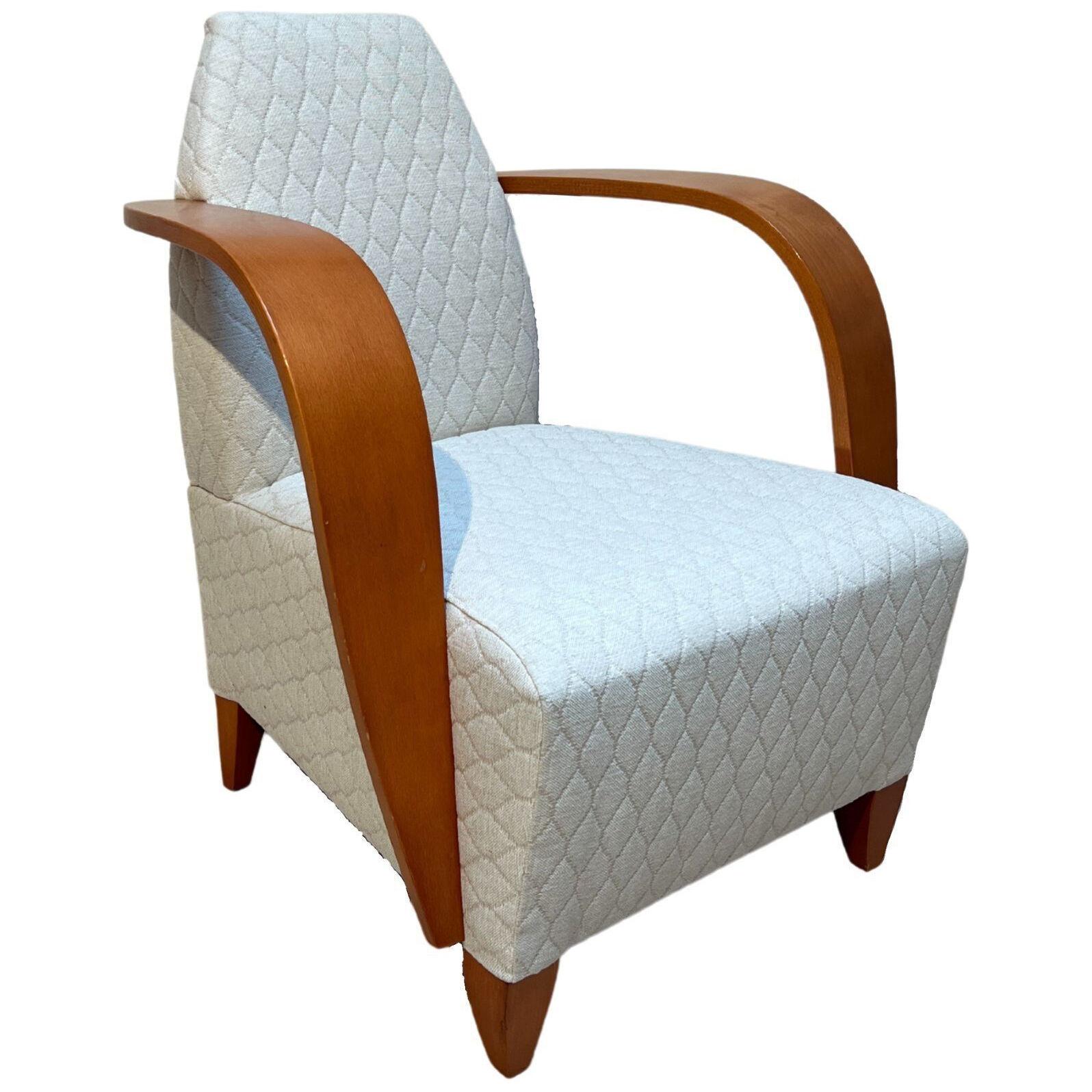 Spanish Design Club Chair, Beech, Plywood, Cream Quilt Fabric, 1990s