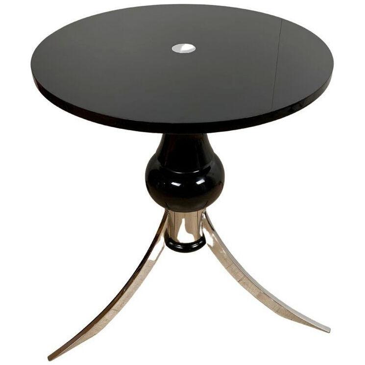 Art Deco Side Table, Black Lacquer and Chrome, France circa 1930