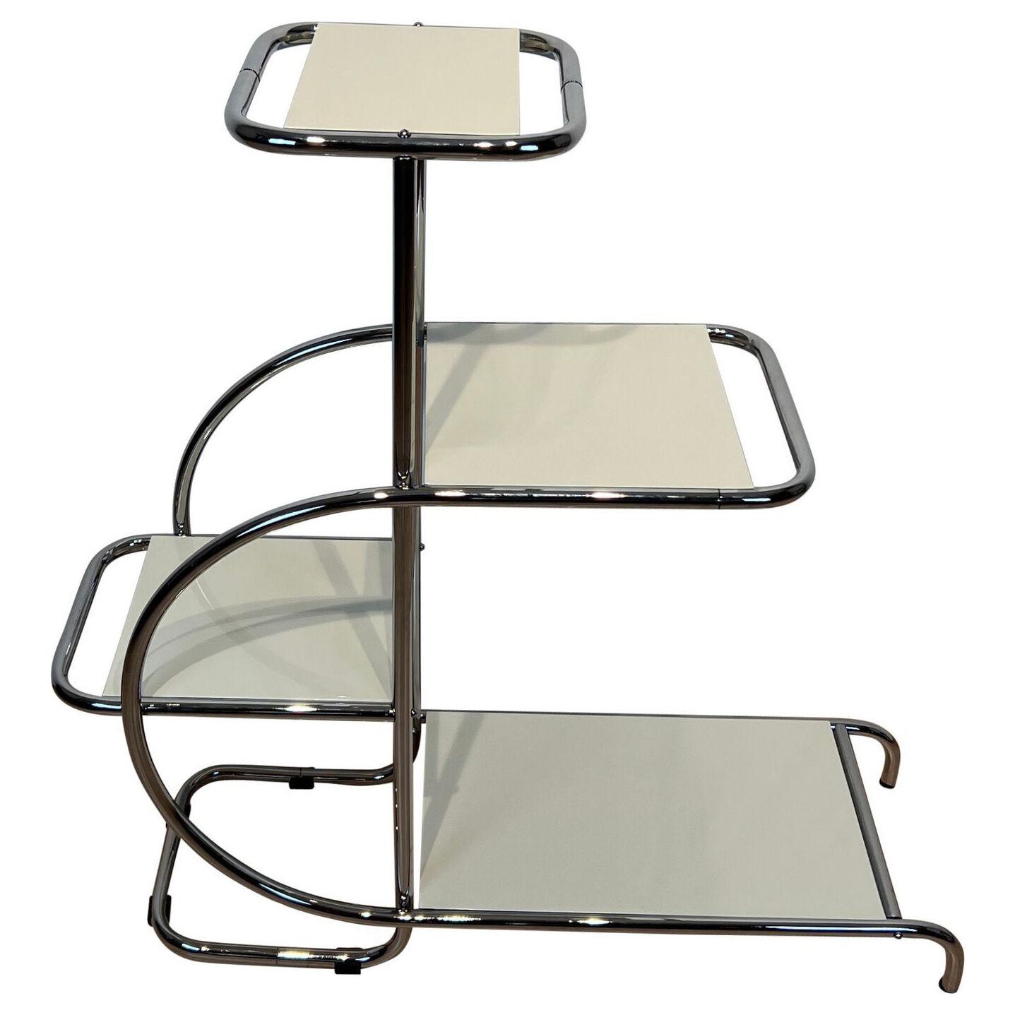 Bauhaus Steeltube Etagere, Creme-White Lacquer, Nickel Plate, Germany, 1930s
