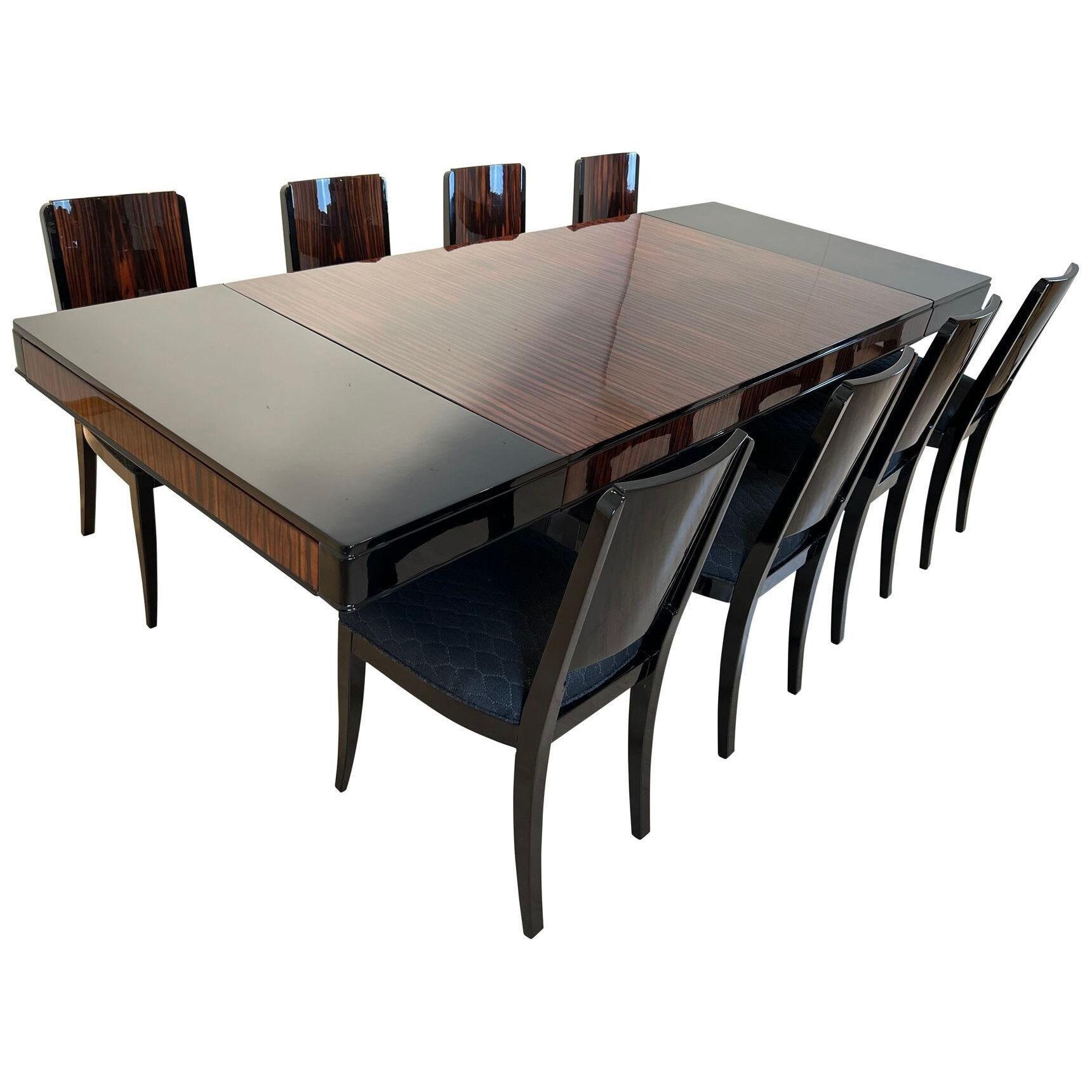 Art Deco Expandable Dining Room Set with 8 Chairs, Makassar, France circa 1930