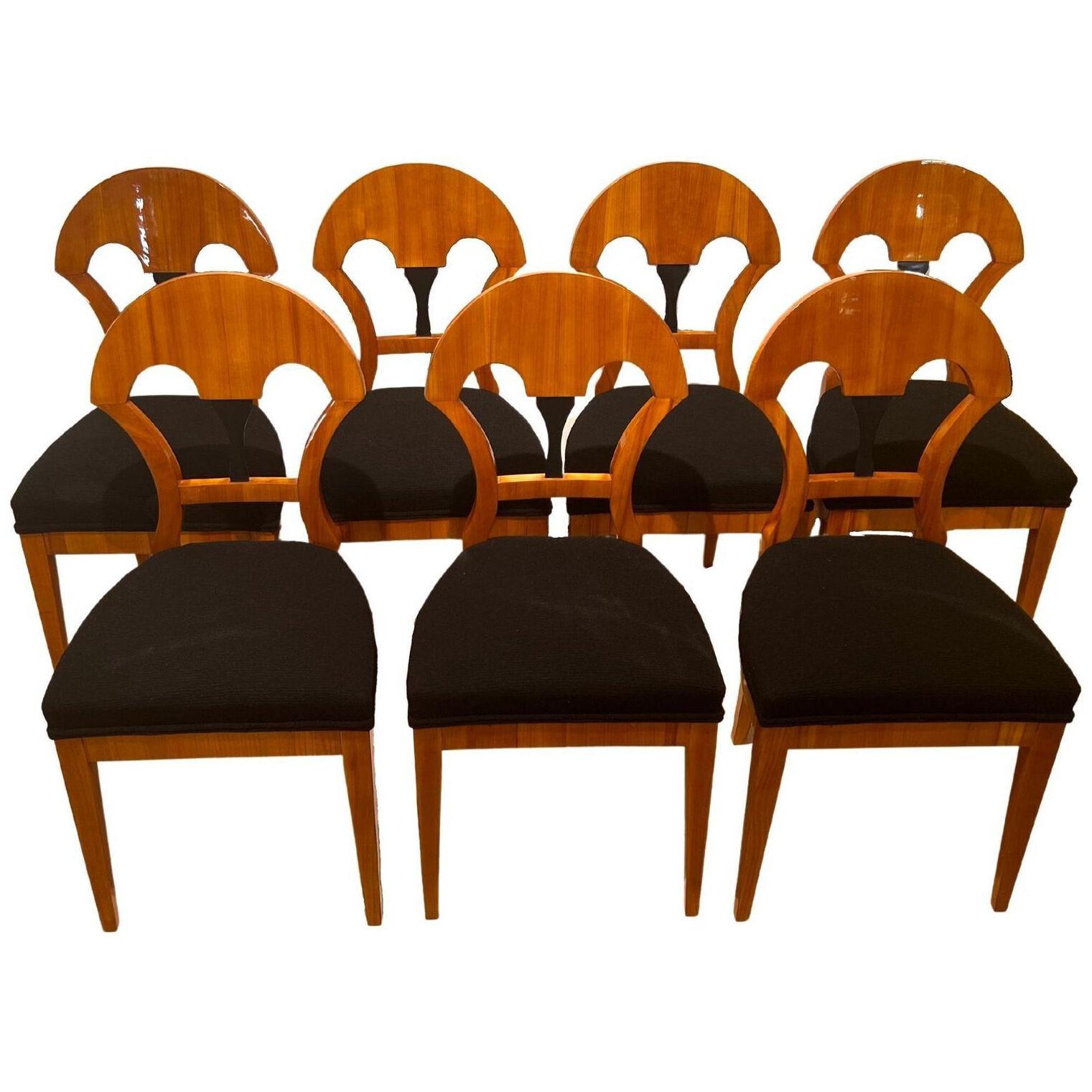 Set of Seven Biedermeier Chairs, Cherry Veneer, South Germany circa 1890