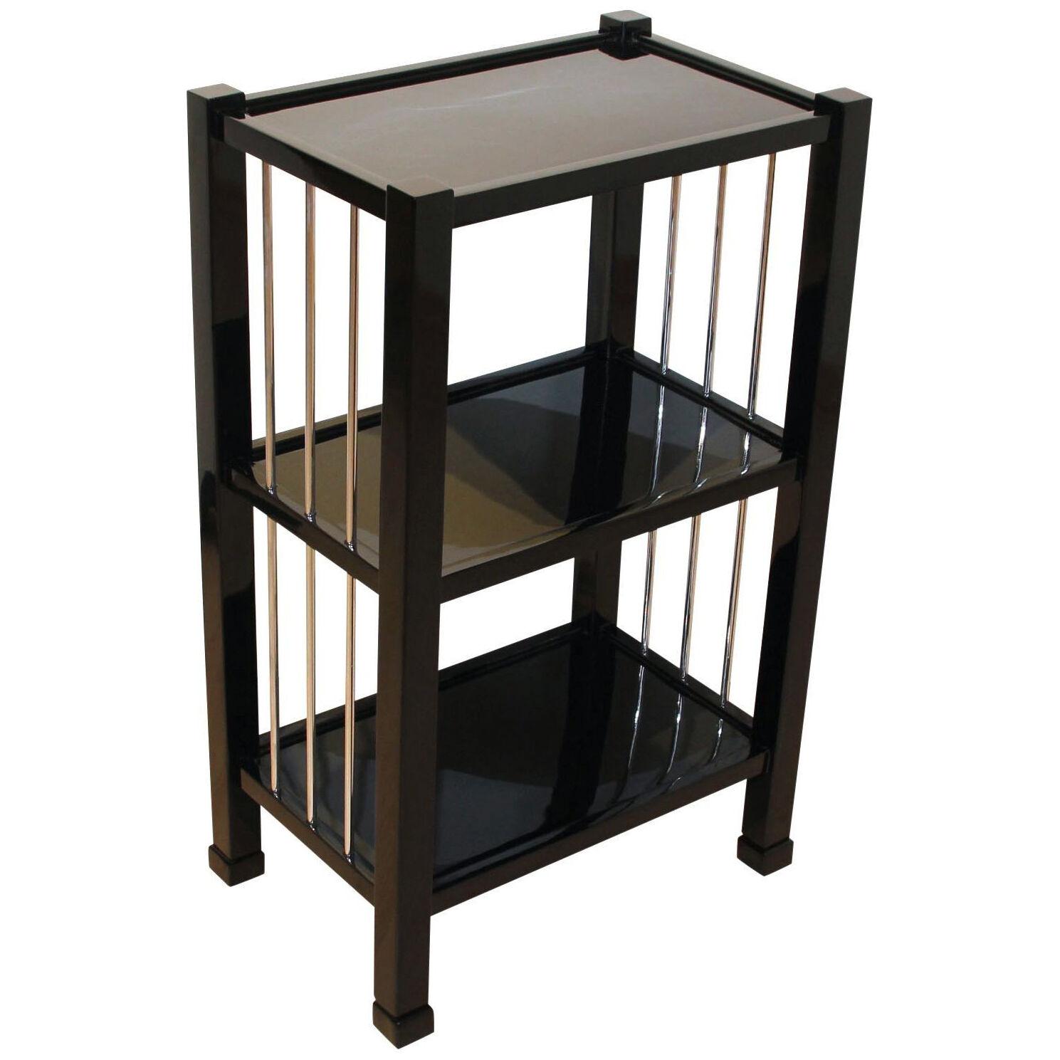 Art Deco Etagere or Shelf, Black lacquer and Metal, France circa 1930