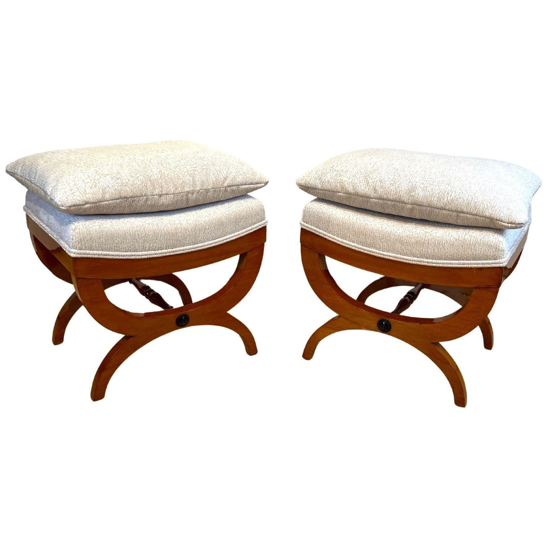 Pair of large Tabourets, Beech wood, France circa 1860