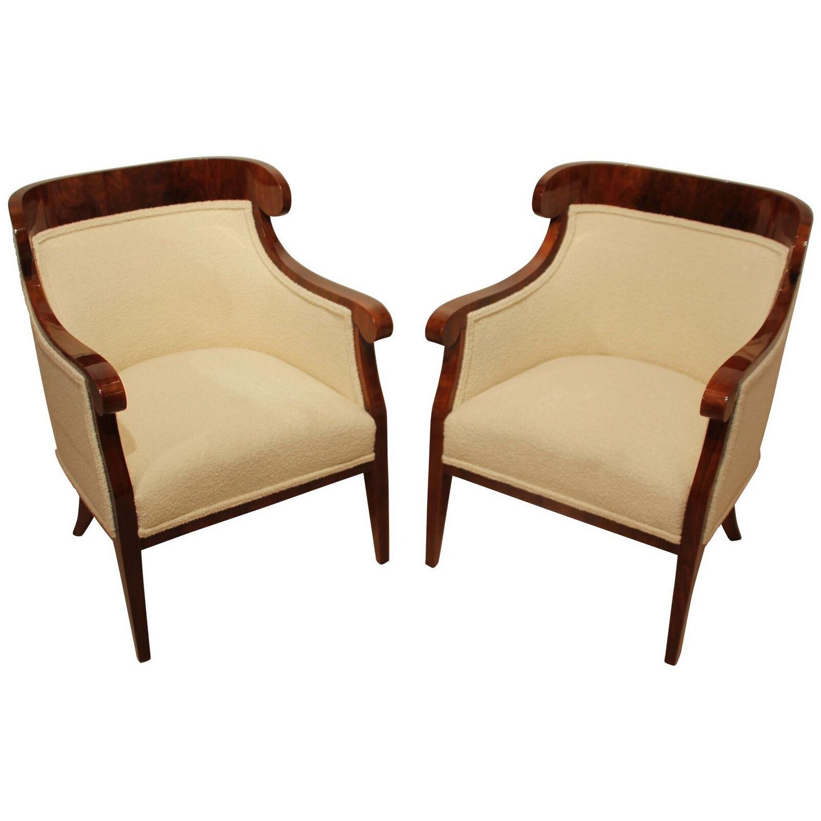 Pair of Biedermeier Bergere Chairs, Walnut, Bouclé, Austria, Vienna circa 1860