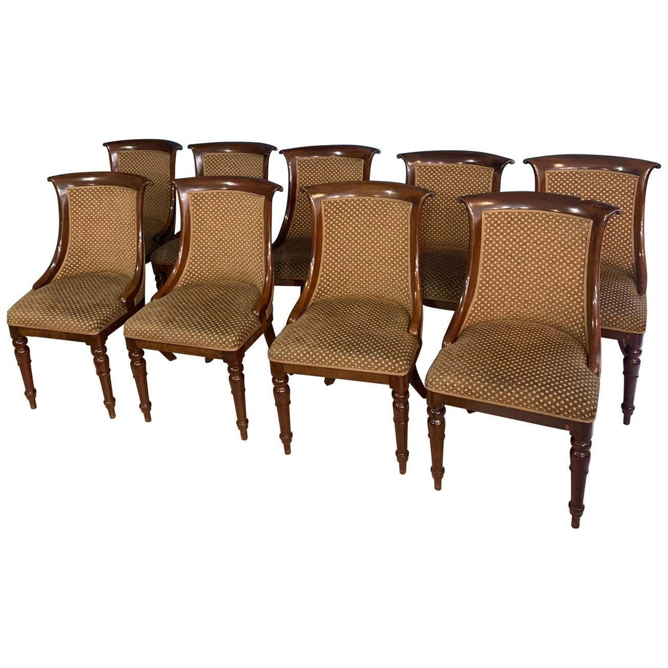 Set of Nine Dining Chairs and One Armchair in Mahogany, Circa 1880