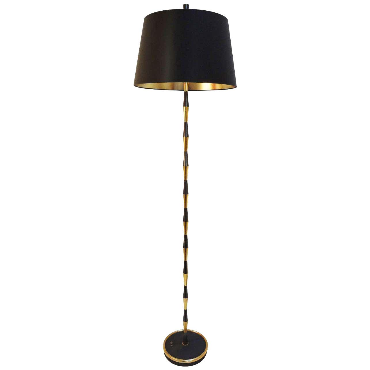 Black and Gilt Brass Floor Lamp by Maison Arlus, 1960s