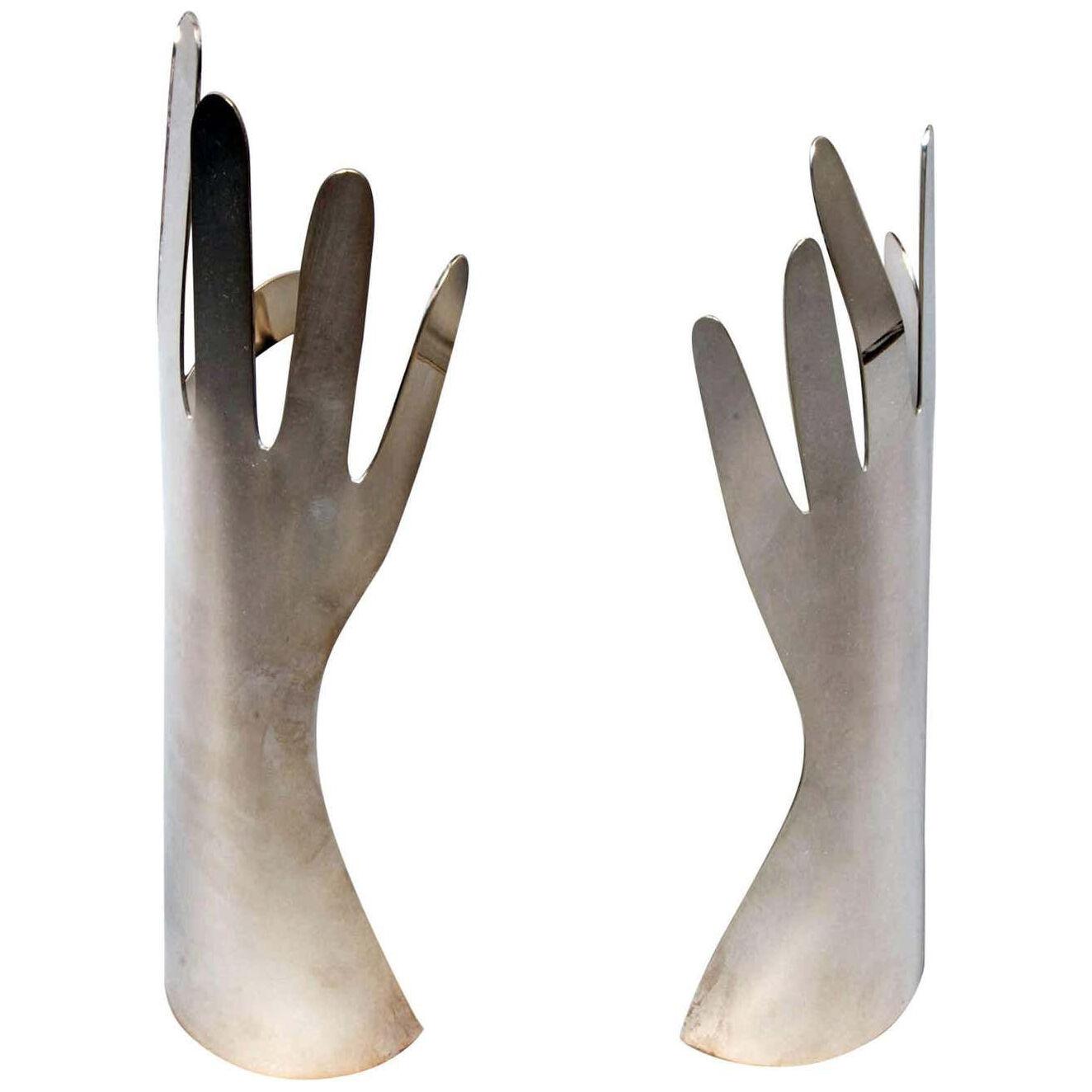 Two Silvered Metal Hands by Gio Ponti for L. Sabattini, 1978, Italy