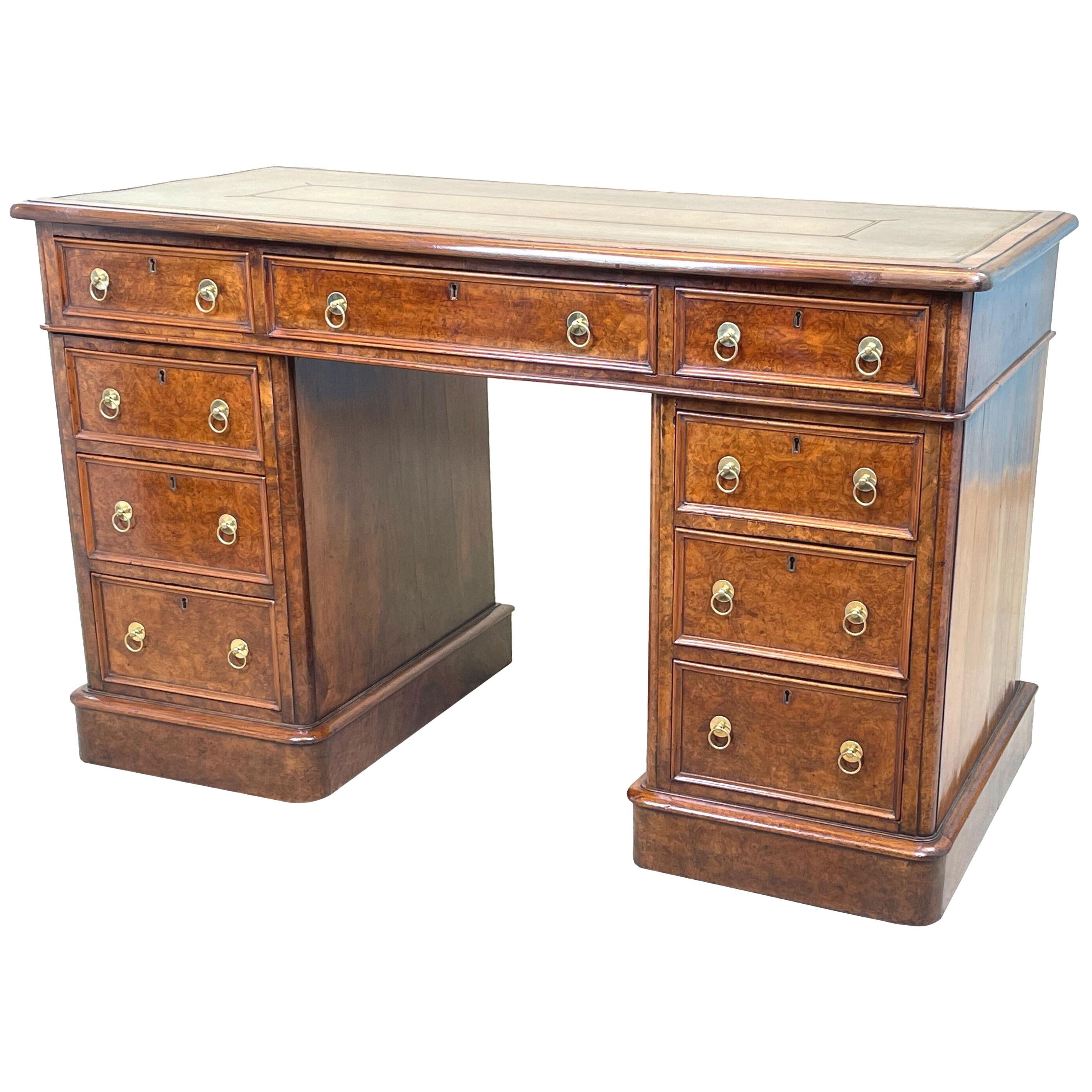 Burr Walnut Pedestal Desk