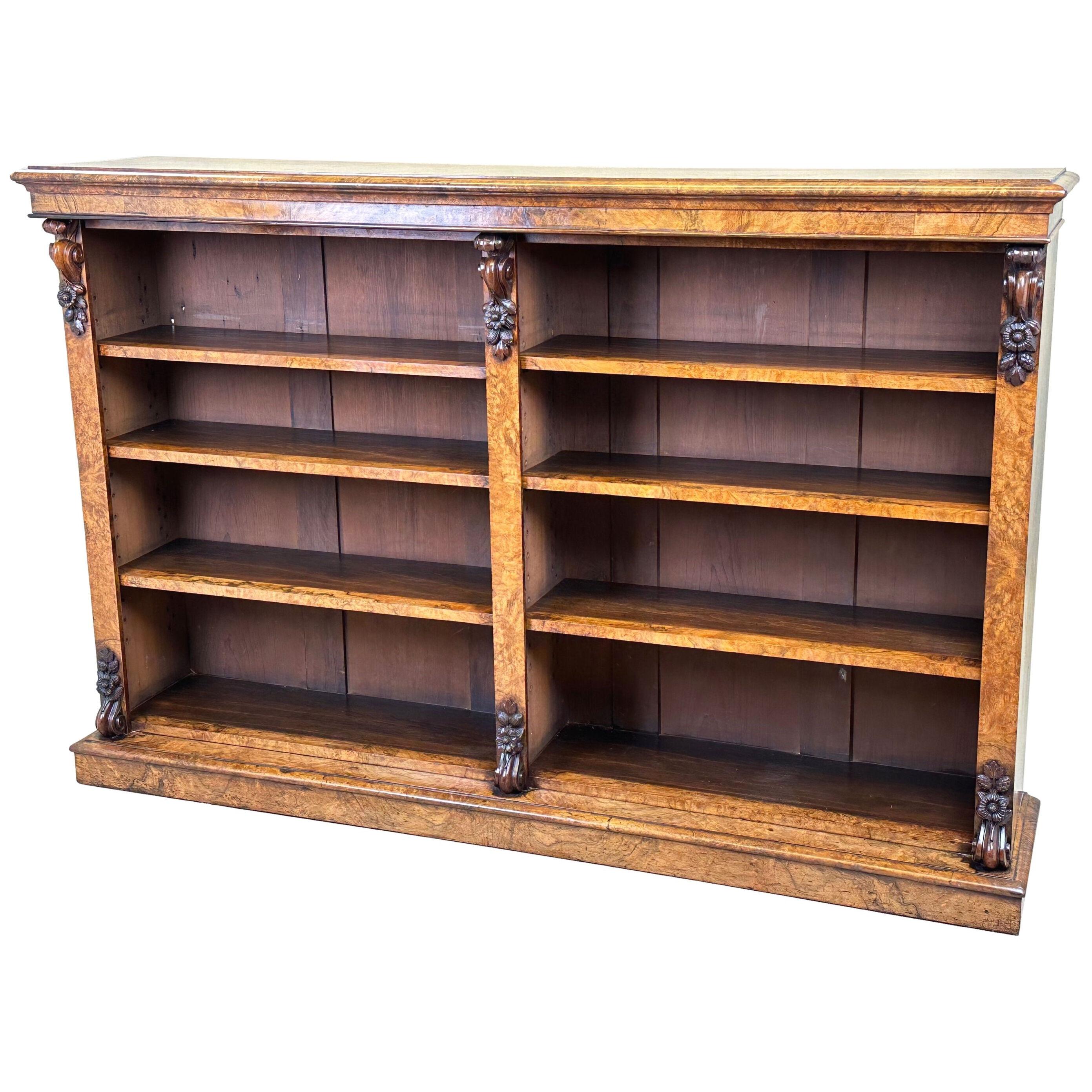 19th Century Burr Walnut Open Bookcase