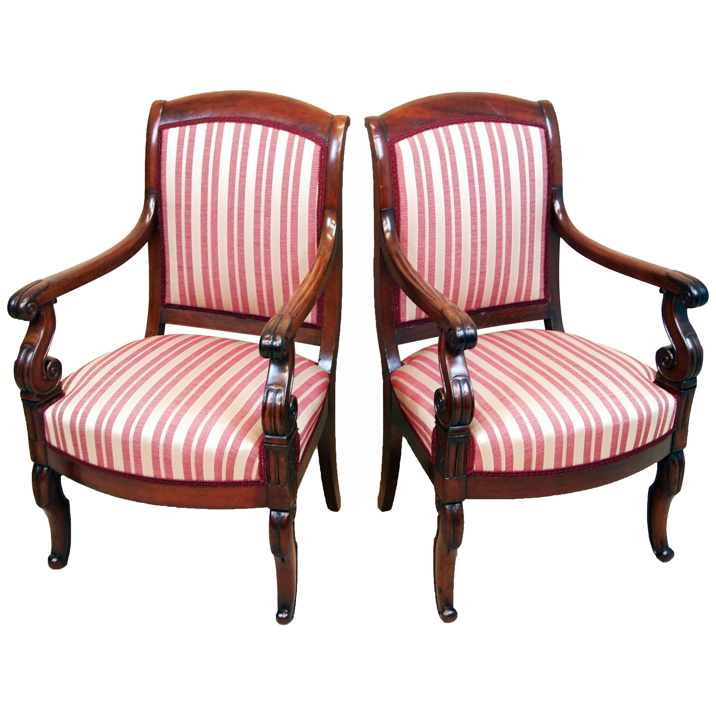 Pair of 19th Century French Empire Mahogany Library Chairs